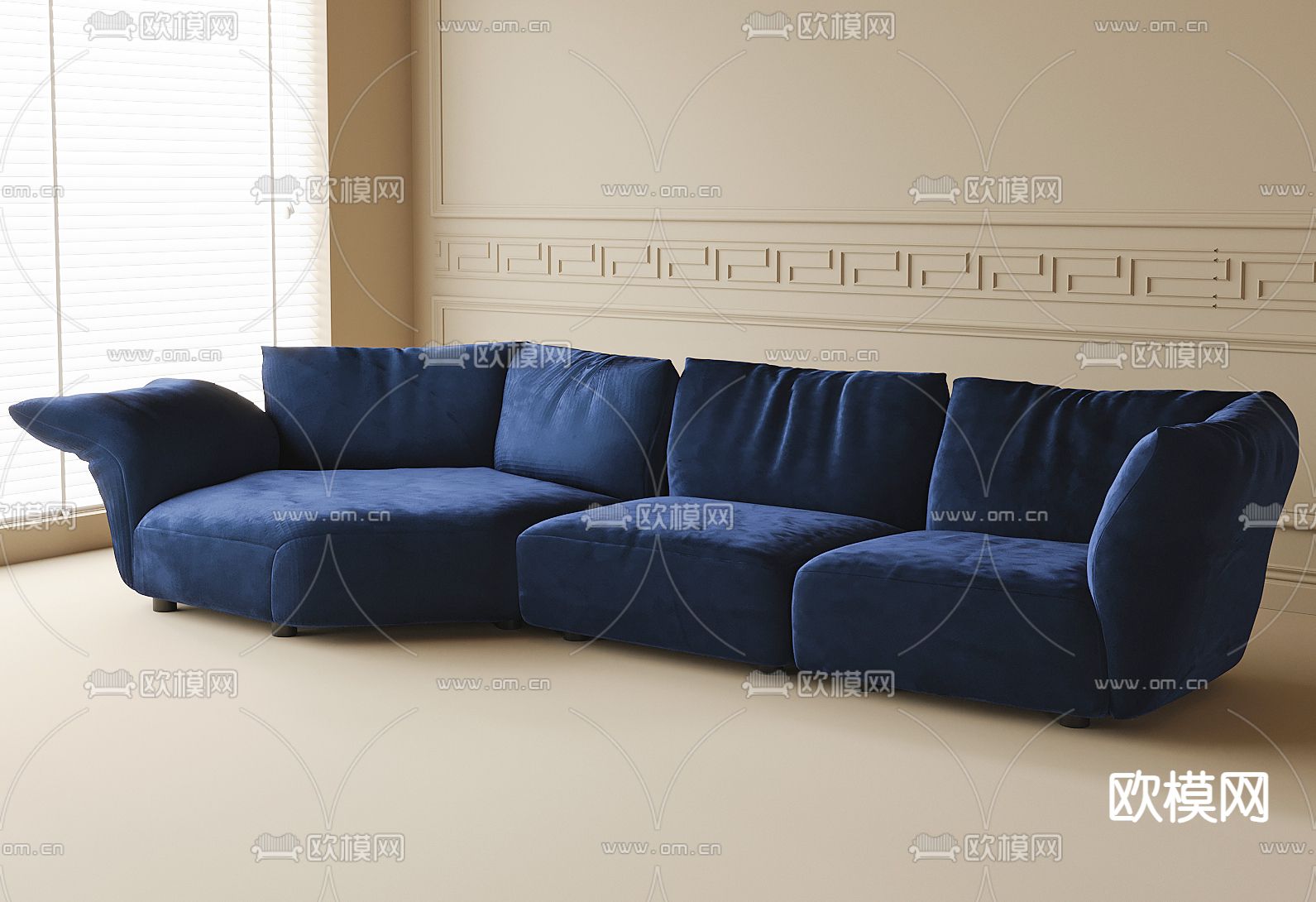 现代花瓣沙发 布艺沙发su模型下载（渲染图1）