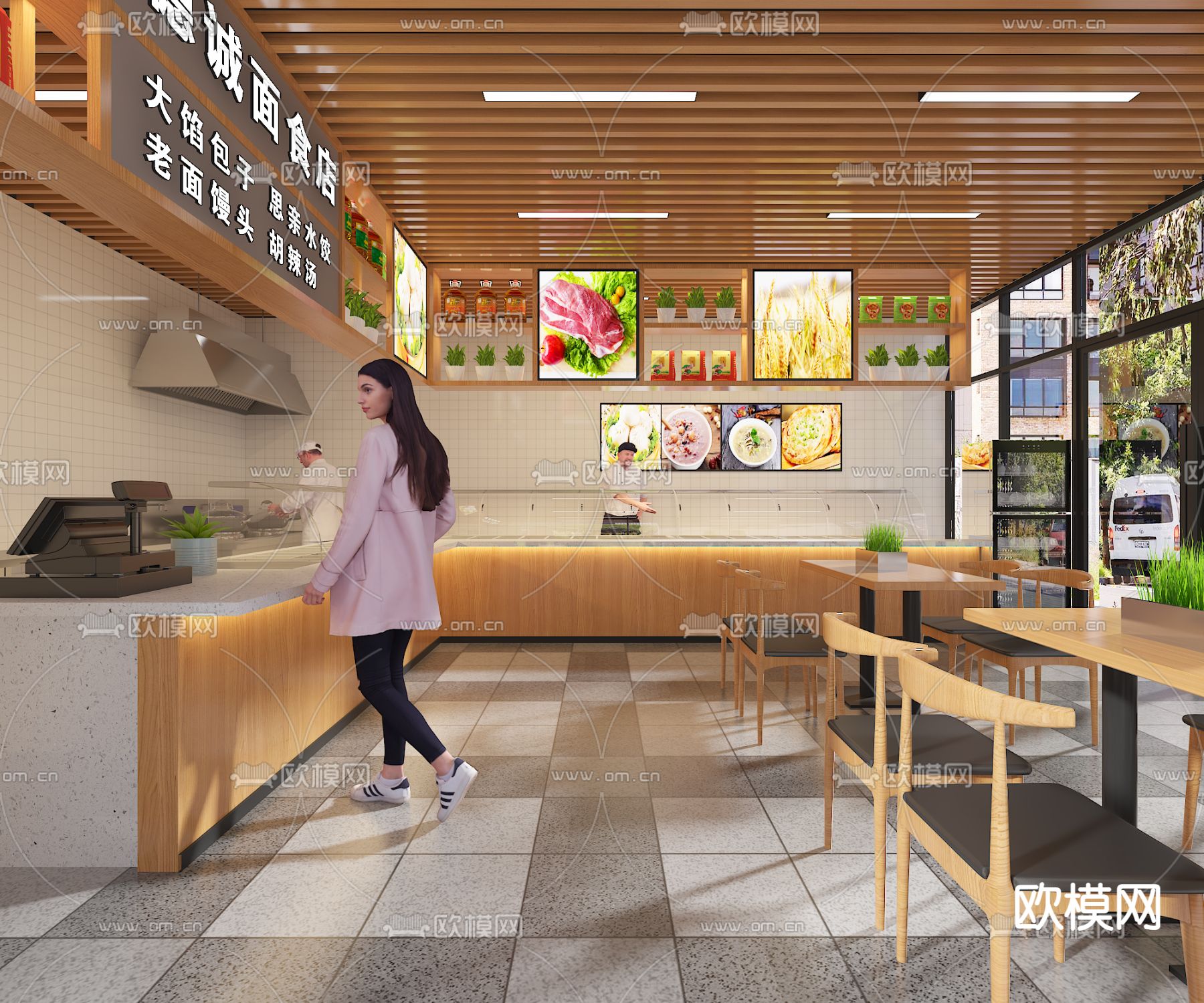 现代面馆 面食店3d模型下载（渲染图2）