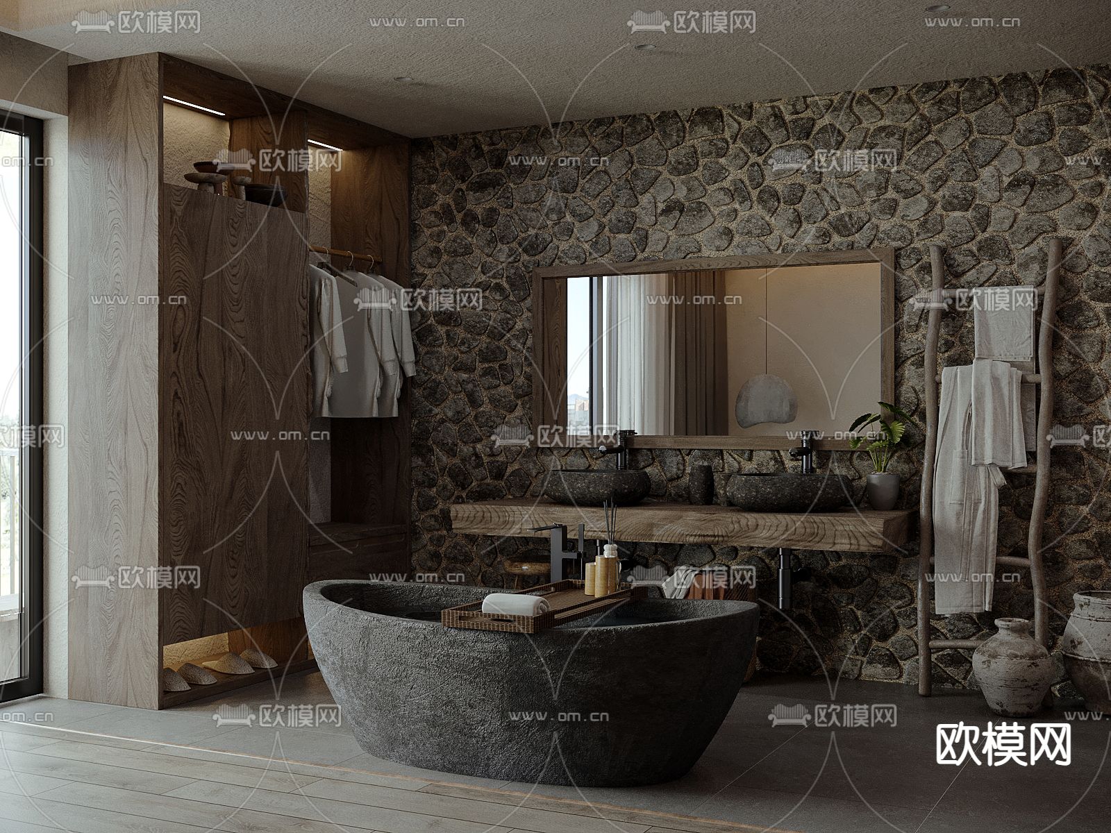 侘寂民宿卫生间su模型下载（渲染图2）
