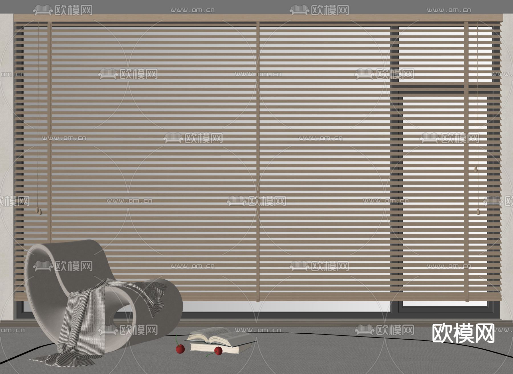 窗帘 百叶帘 实木 百叶帘su模型下载（渲染图2）