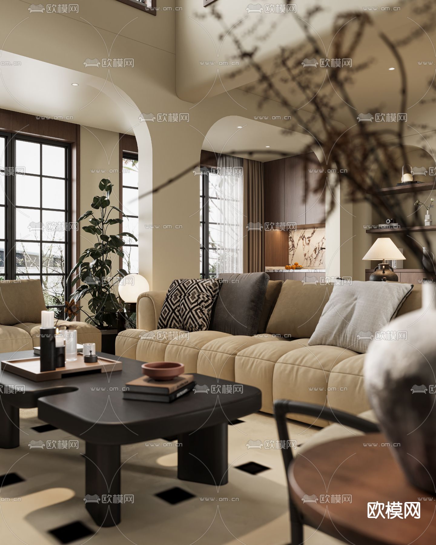 别墅客厅 别墅中空3d模型下载（渲染图3）