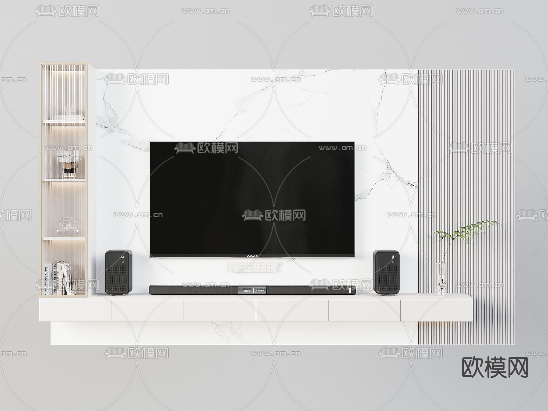 电视背景墙su模型下载（渲染图2）