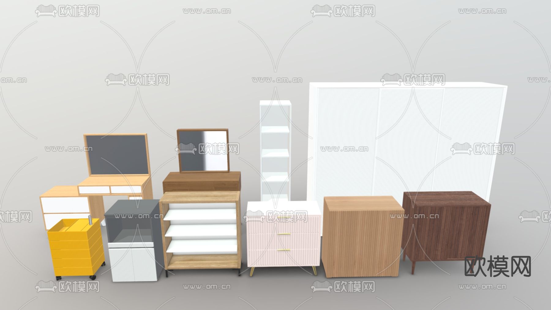 现代床头柜 柜子免费3d模型下载（渲染图1）