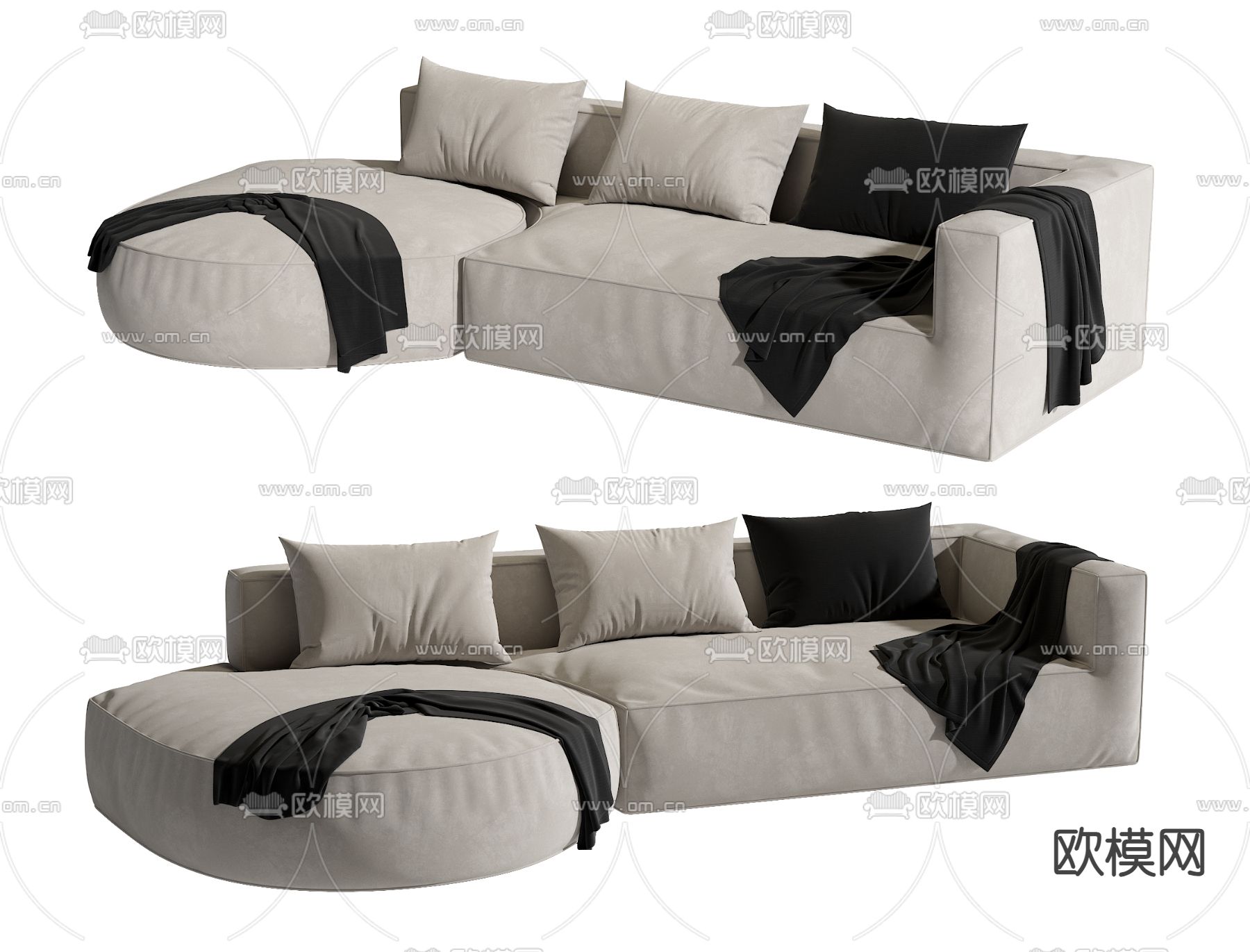 现代双人沙发 多人沙发su模型下载（渲染图1）