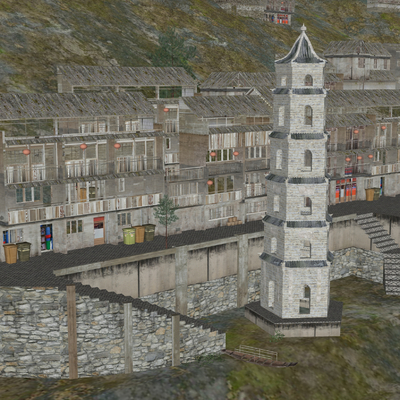  古街道古庙su模型 