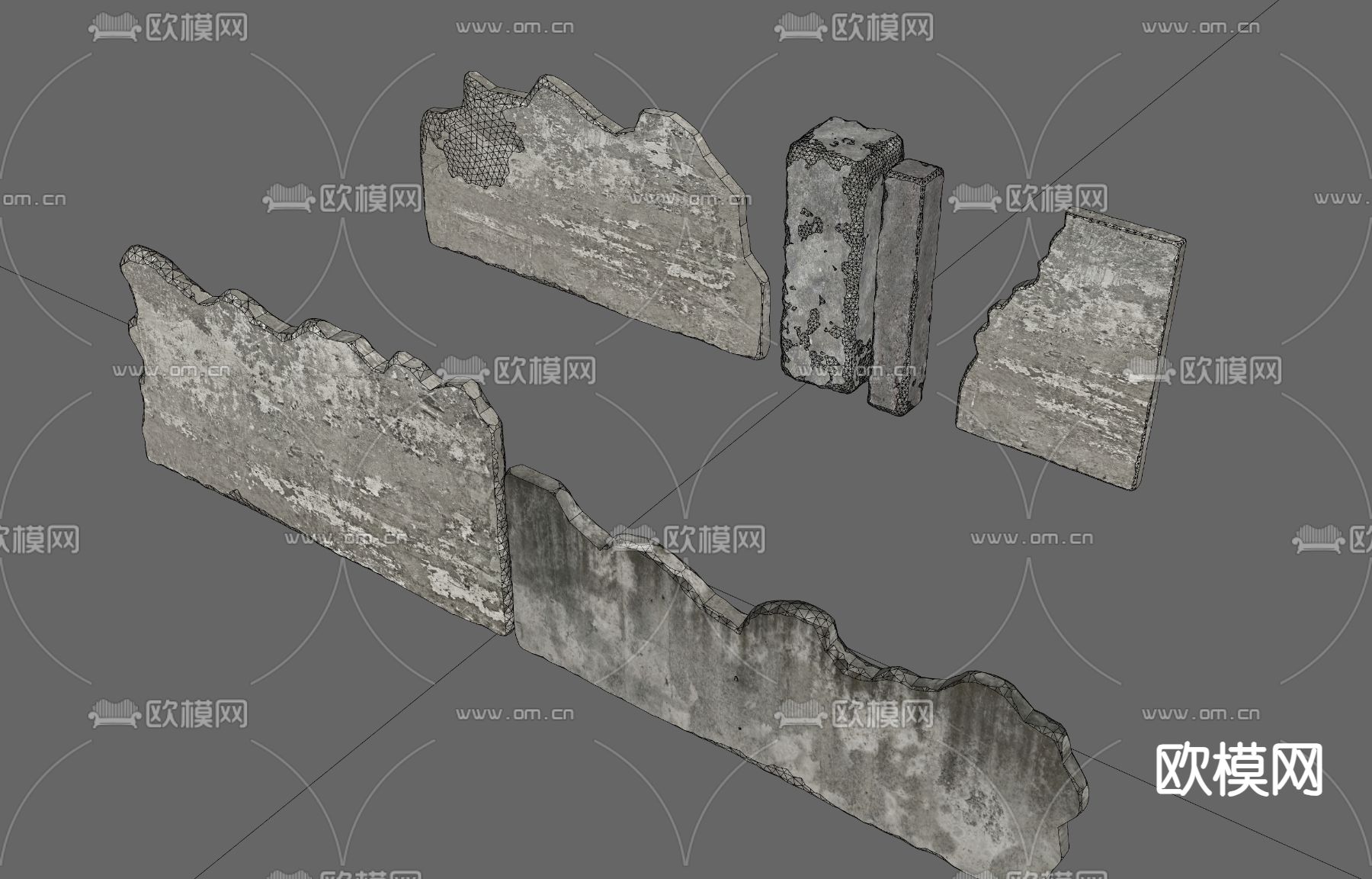 损坏红砖墙 墙砖 损坏水泥墙su模型下载（渲染图1）
