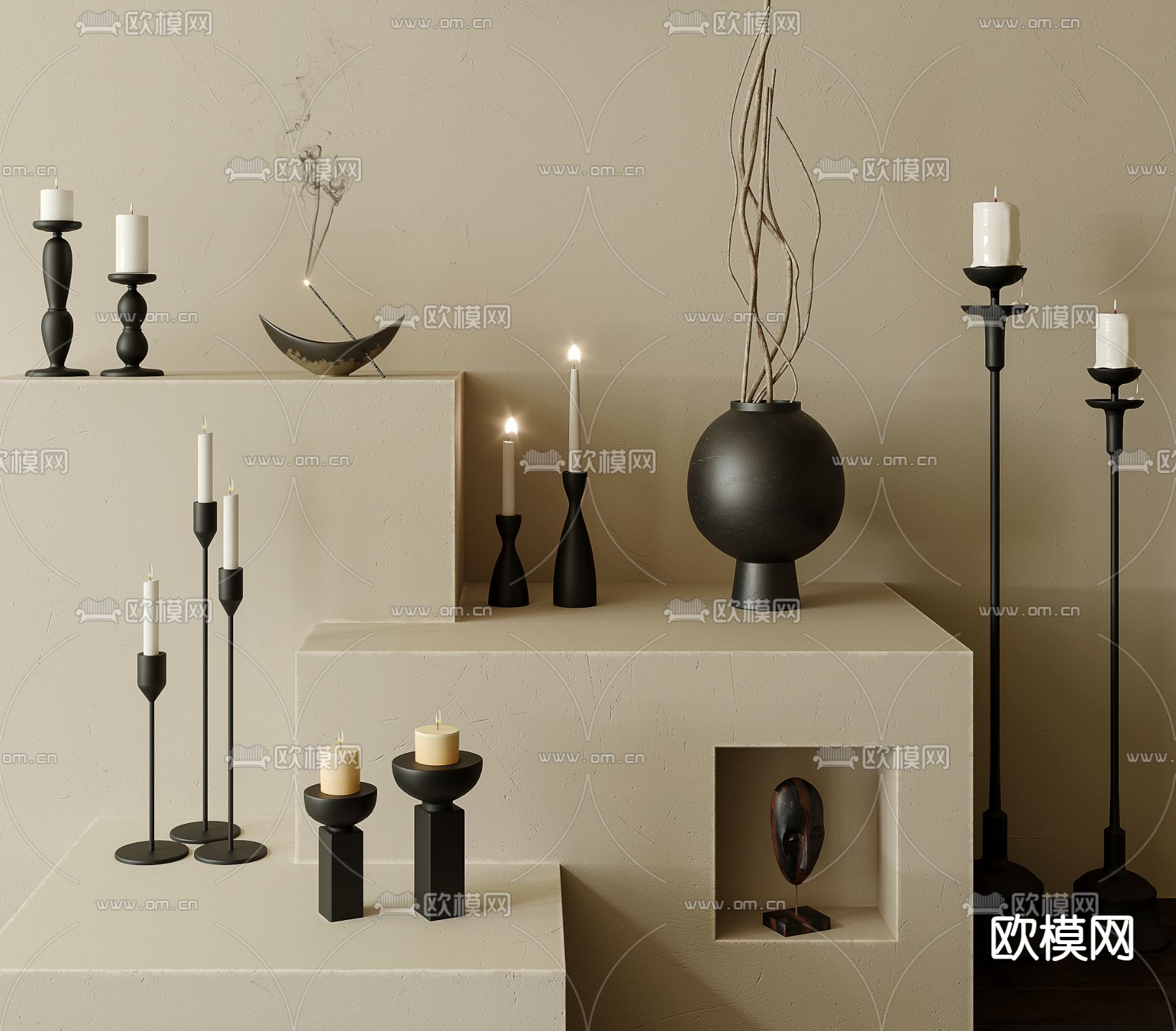 烛台灯 蜡烛灯3d模型下载（渲染图2）