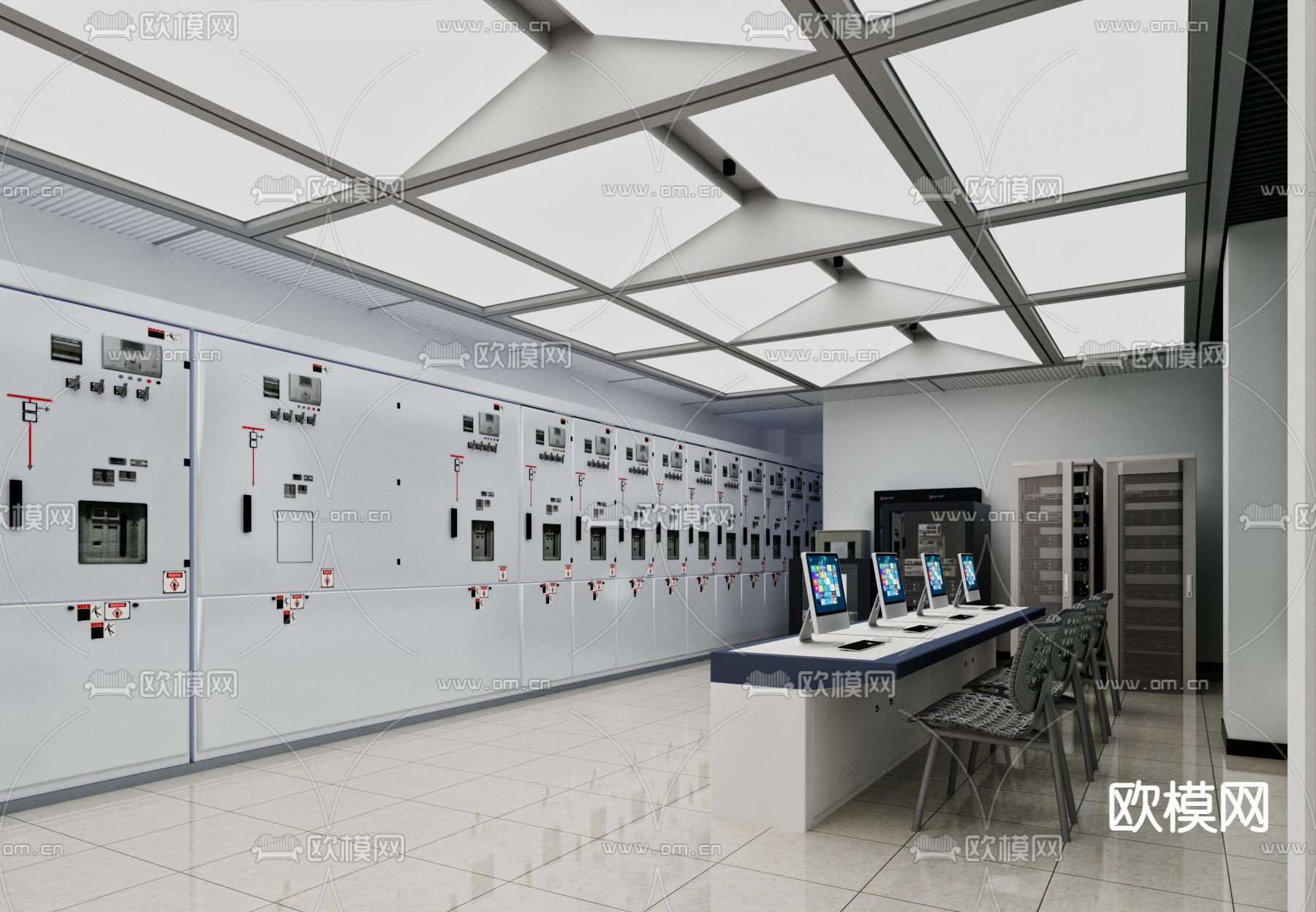 现代机房 监控室su模型下载（渲染图1）