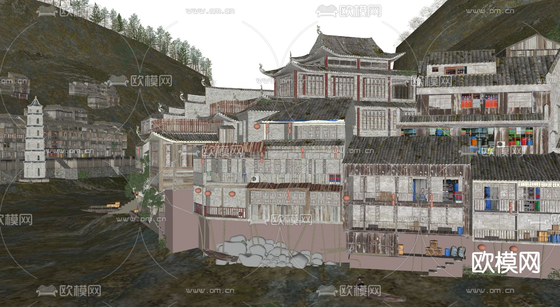 古街道古庙su模型下载（渲染图3）