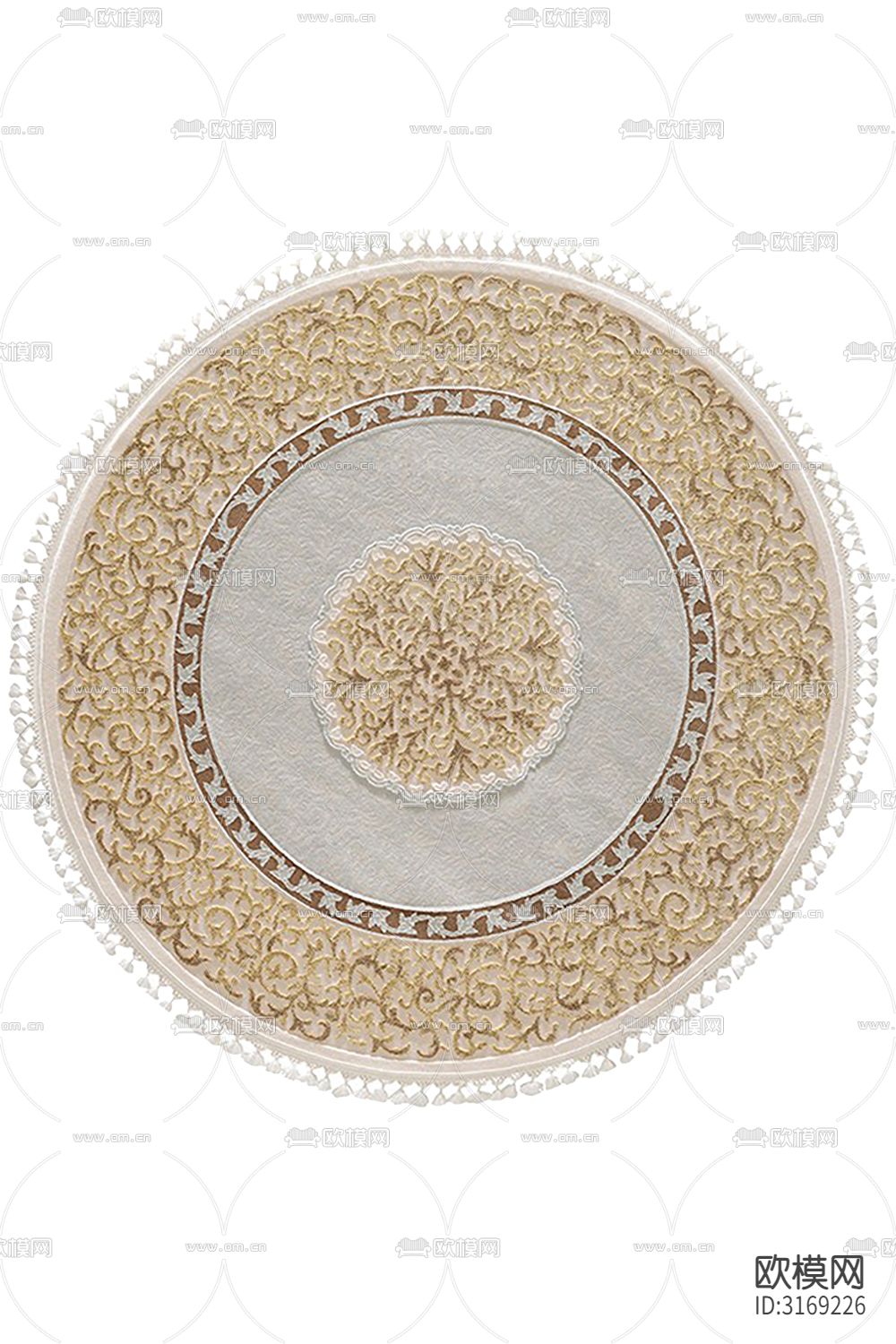 灰色新中式豪华圆形地毯贴图下载（渲染图1）