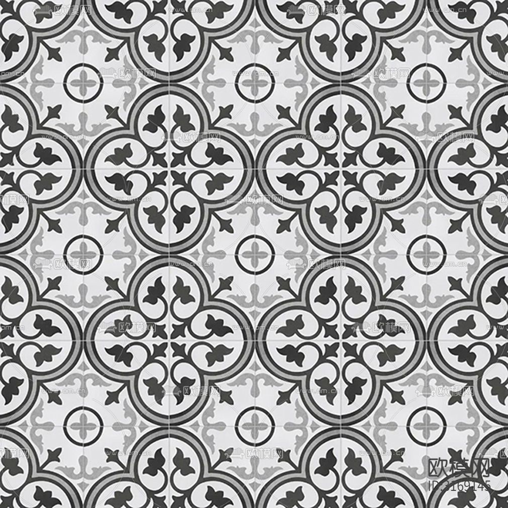 灰色现代简约花砖贴图下载