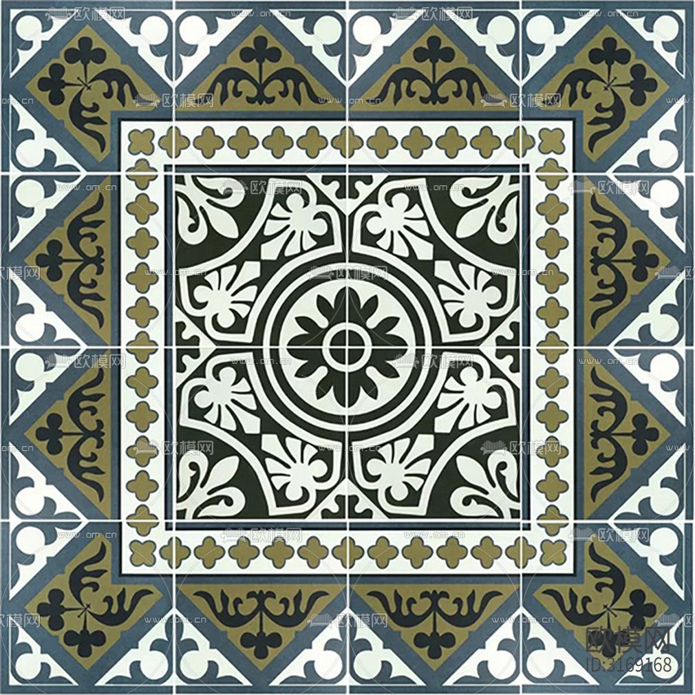 绿色欧式花砖贴图下载（渲染图1）