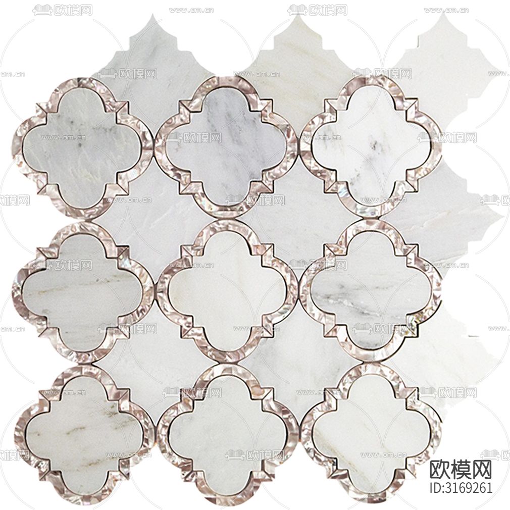 白色灯笼型葫芦石材纹马赛克贴图下载（渲染图1）