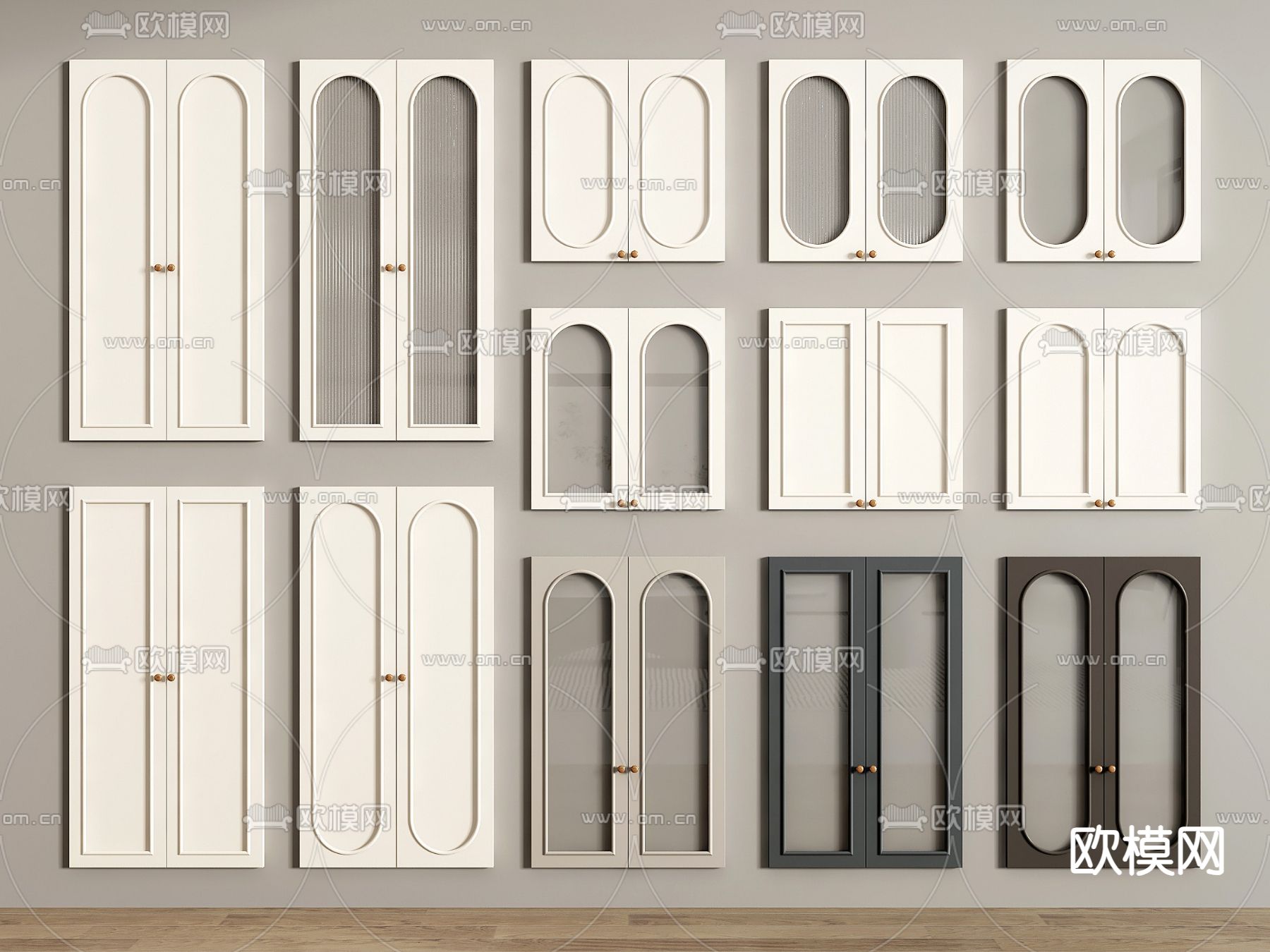 法式柜门 奶油风柜门 橱柜门 酒柜门 衣柜门 鞋柜门su模型下载（渲染图1）