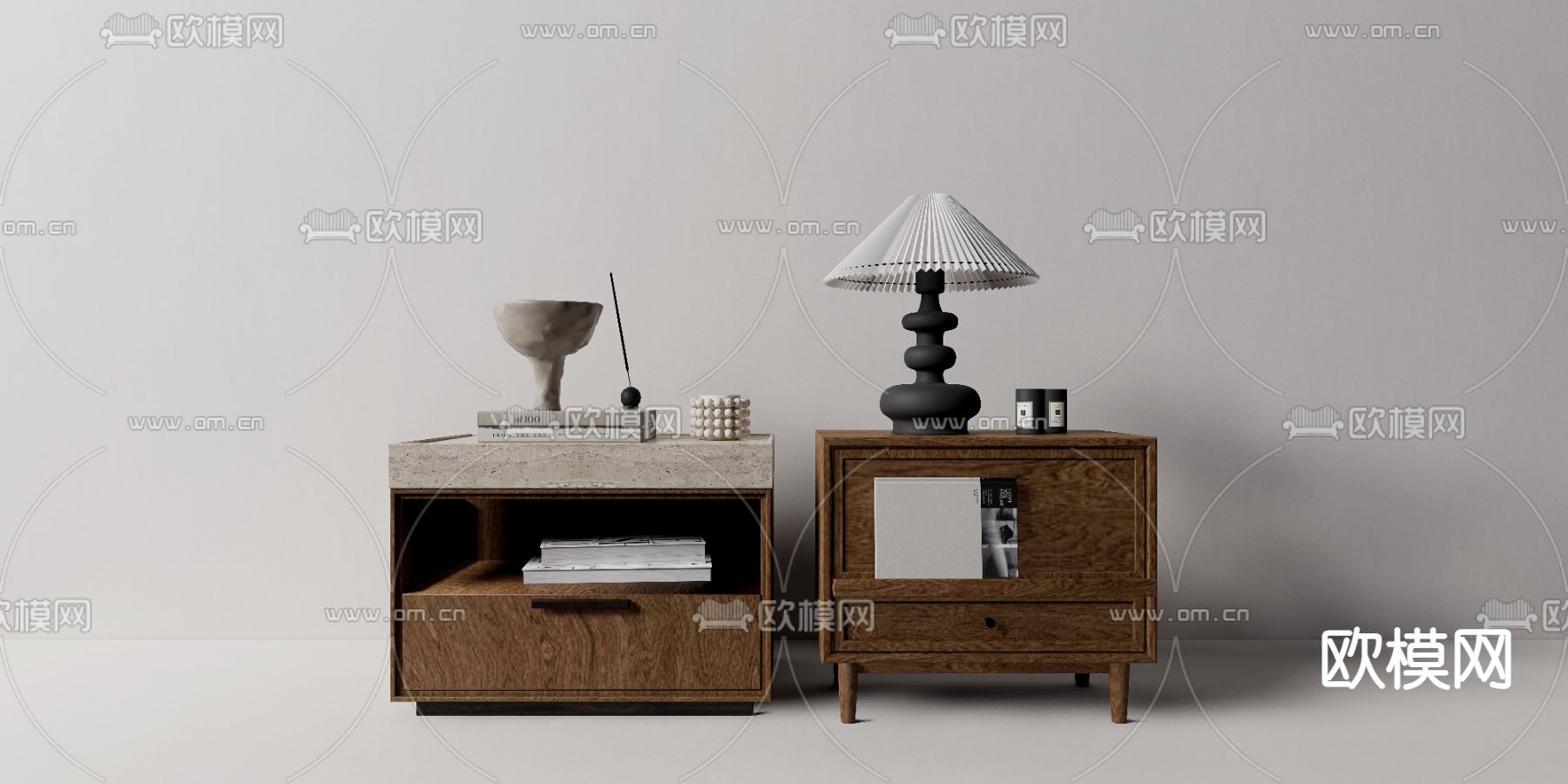 侘寂风床头柜su模型下载（渲染图2）