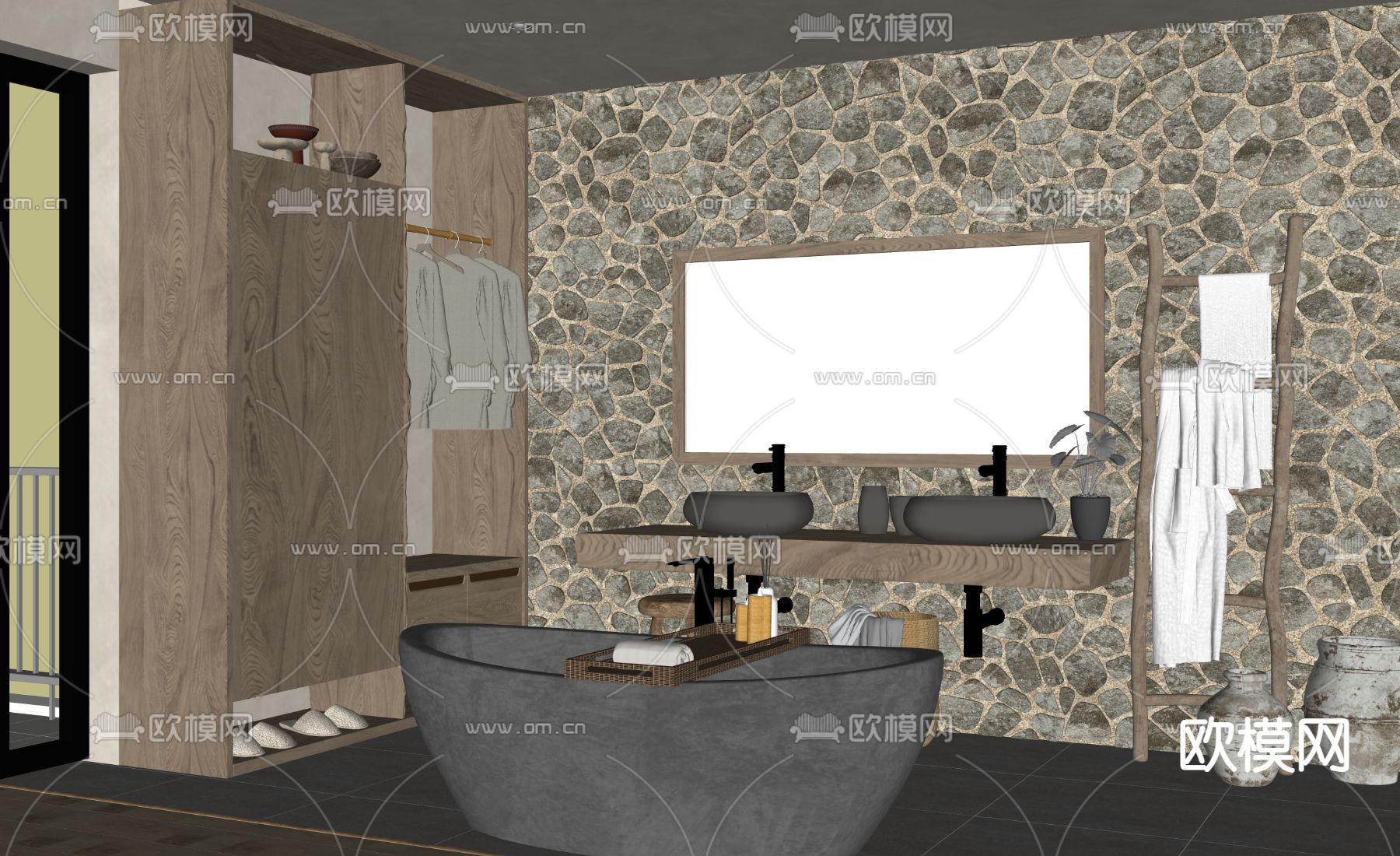 侘寂民宿卫生间su模型下载（渲染图1）