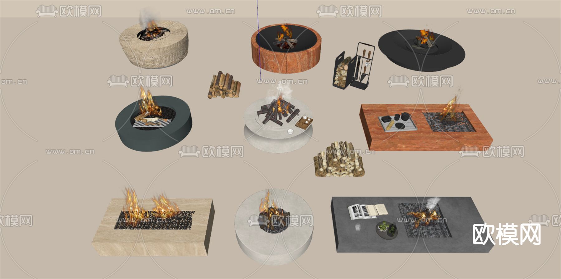 现代篝火 壁炉 火盆su模型下载（渲染图1）