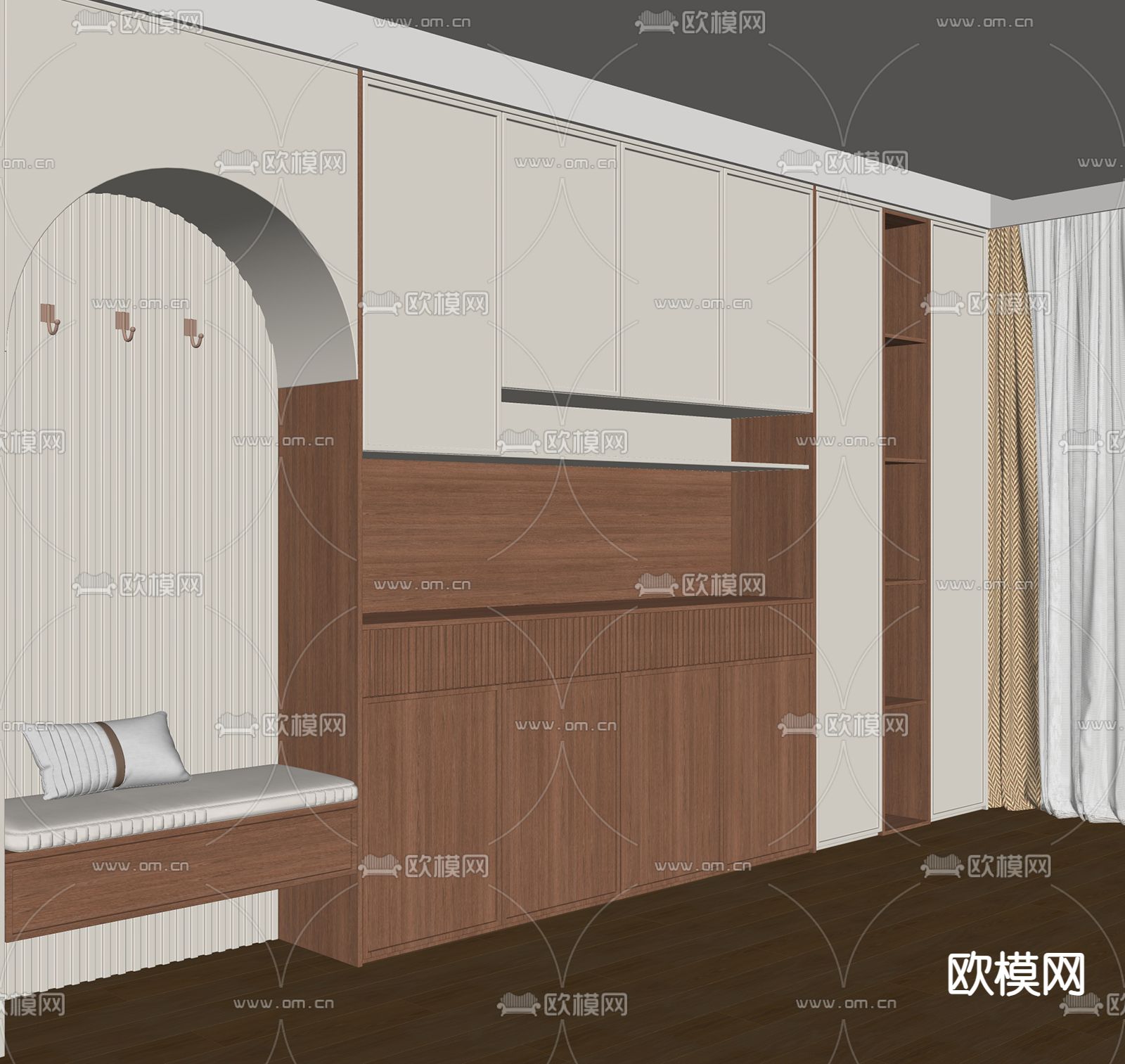 中古风鞋柜su模型下载（渲染图2）
