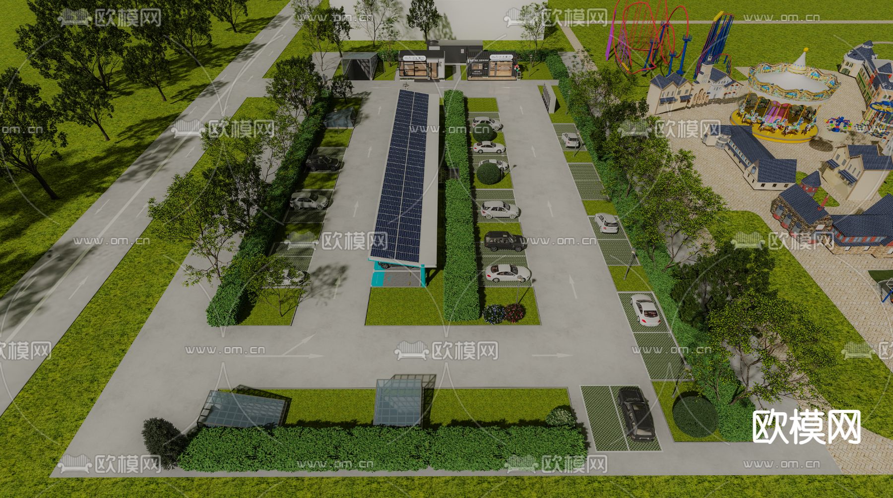 户外停车场3d模型下载