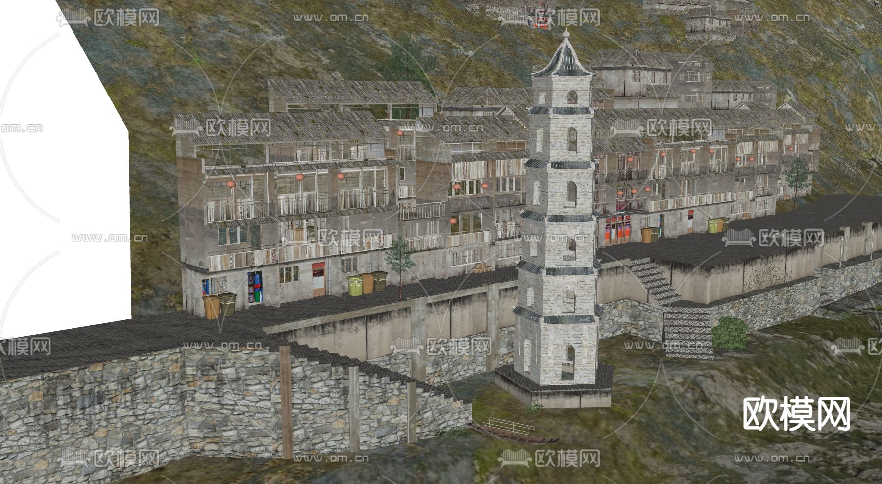 古街道古庙su模型下载（渲染图1）