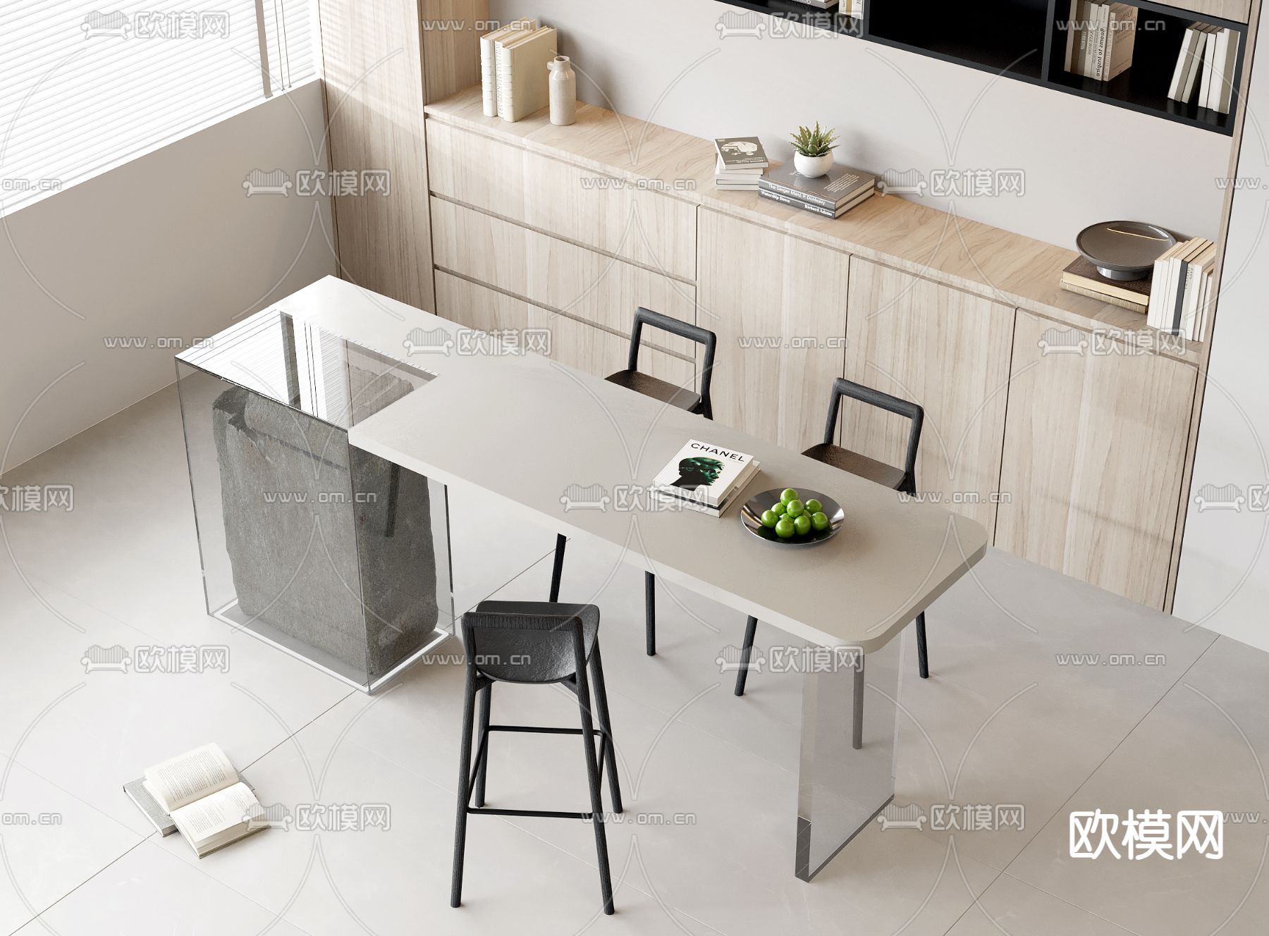 现代吧台 中岛吧台su模型下载（渲染图1）