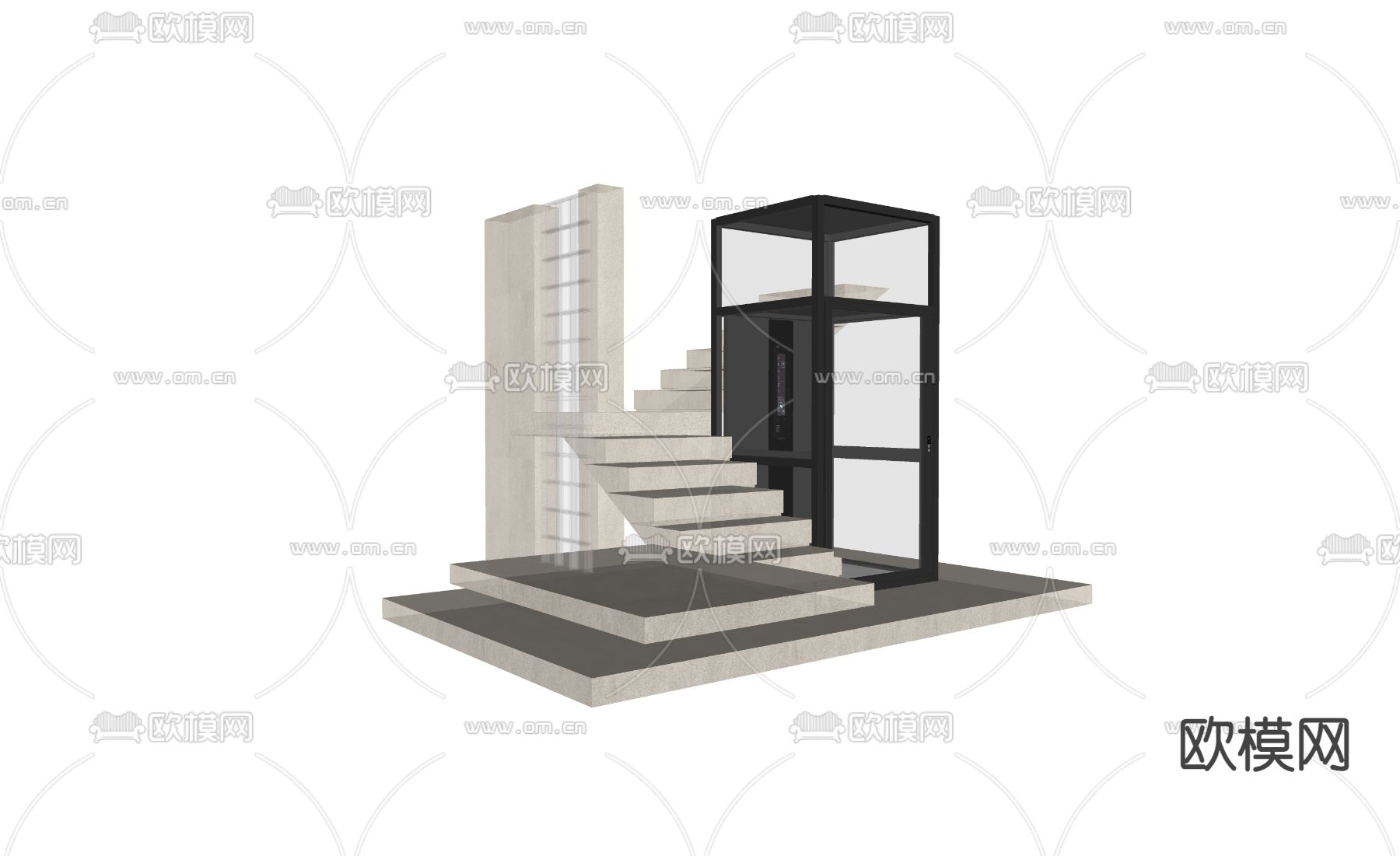 侘寂风楼梯su模型下载（渲染图1）