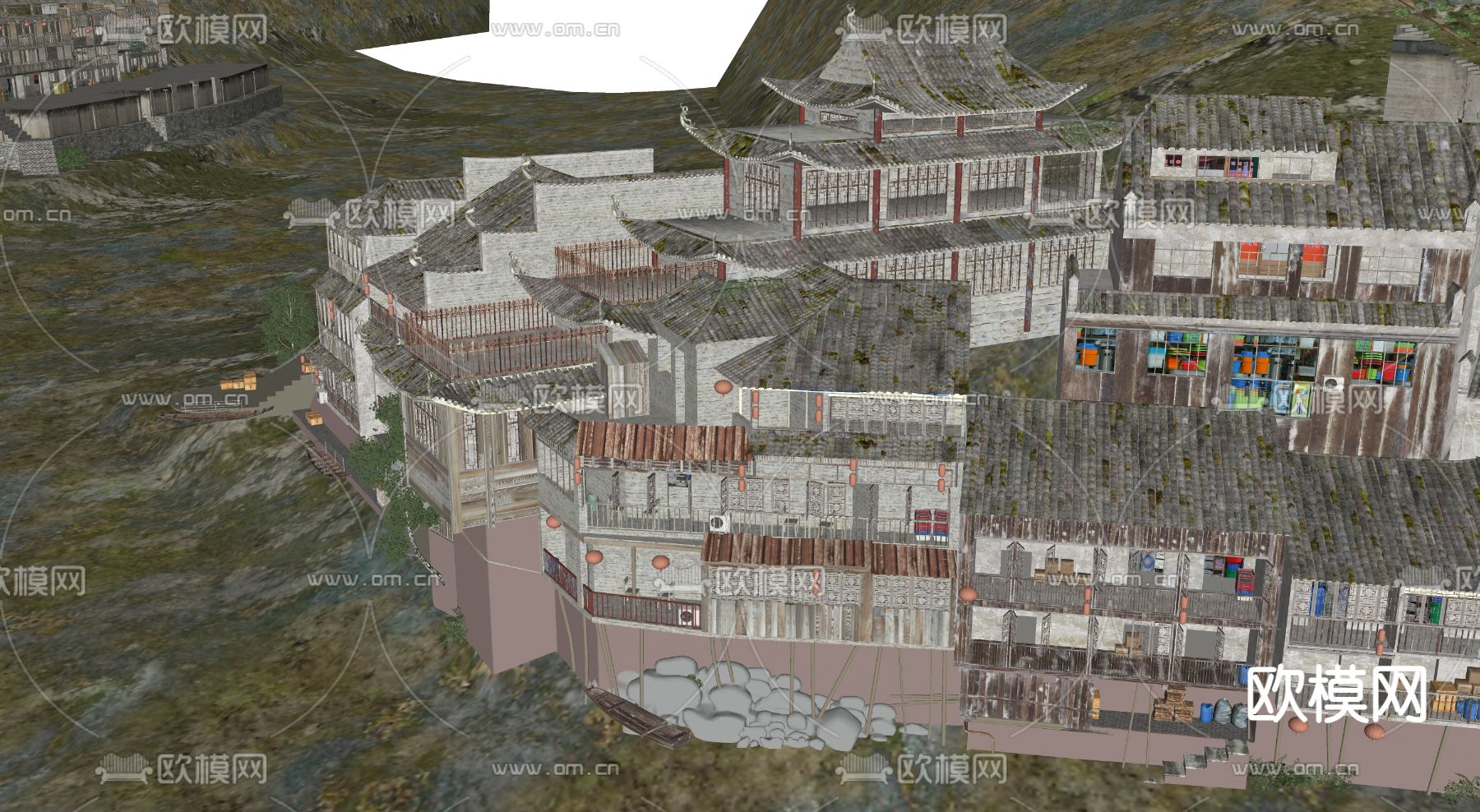 古街道古庙su模型下载（渲染图2）