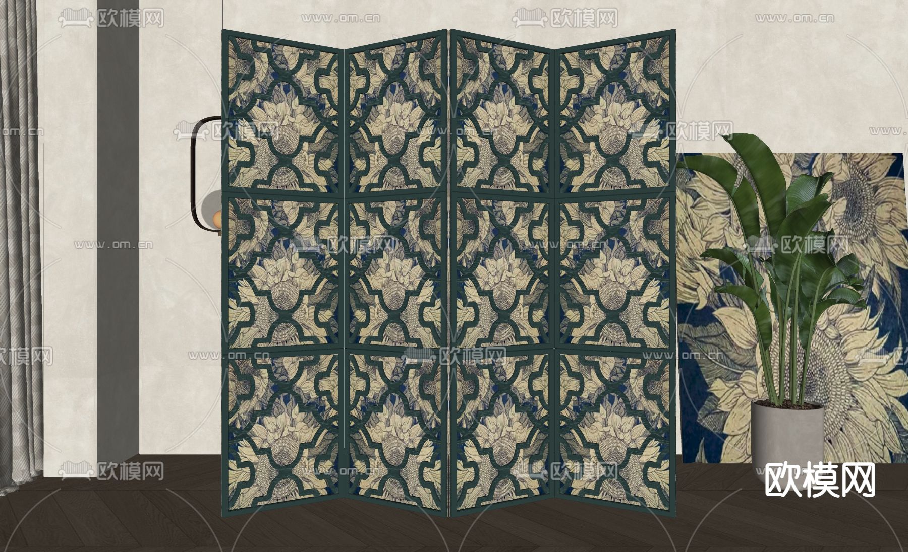 美式复古屏风 隔断su模型下载（渲染图2）