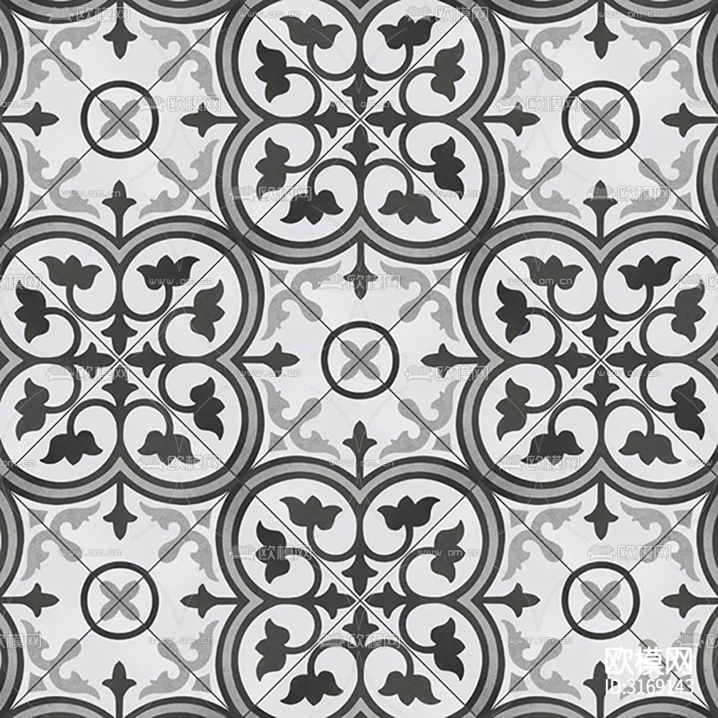 灰色现代简约花砖贴图下载
