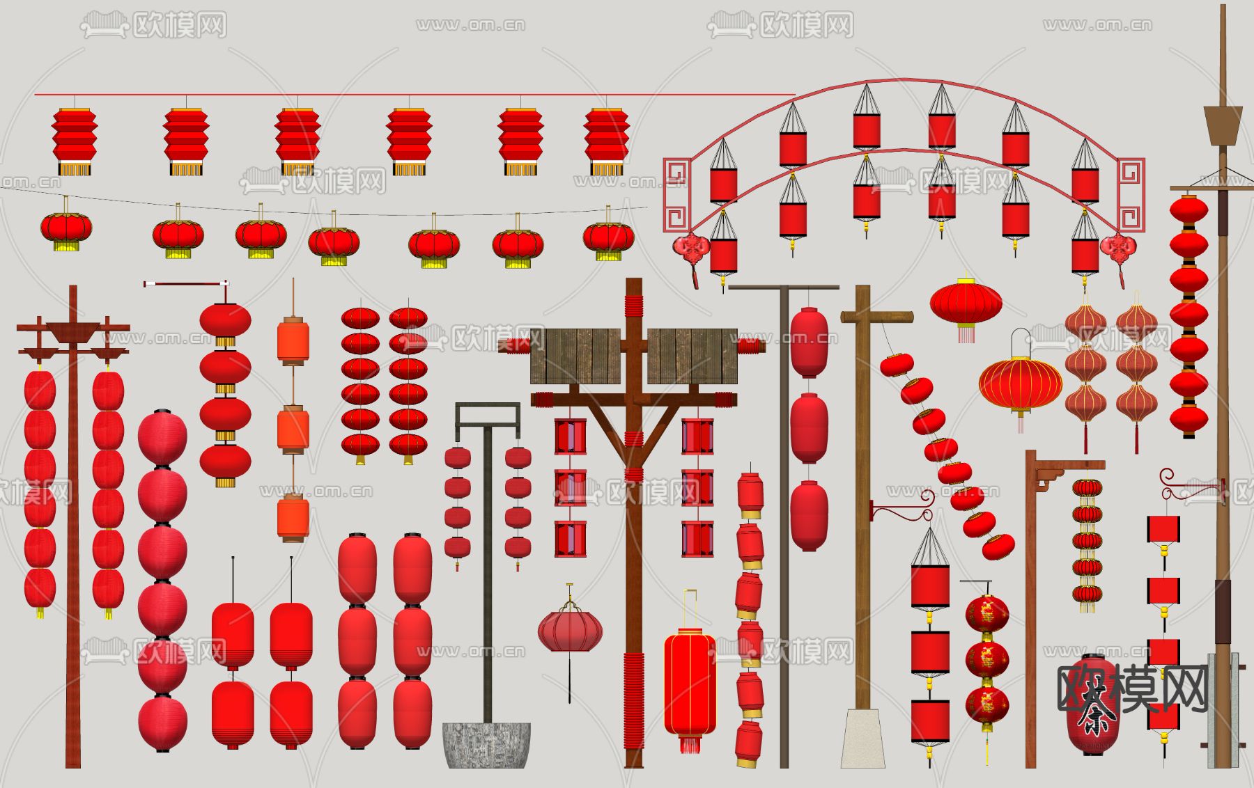 中式红灯笼su模型下载