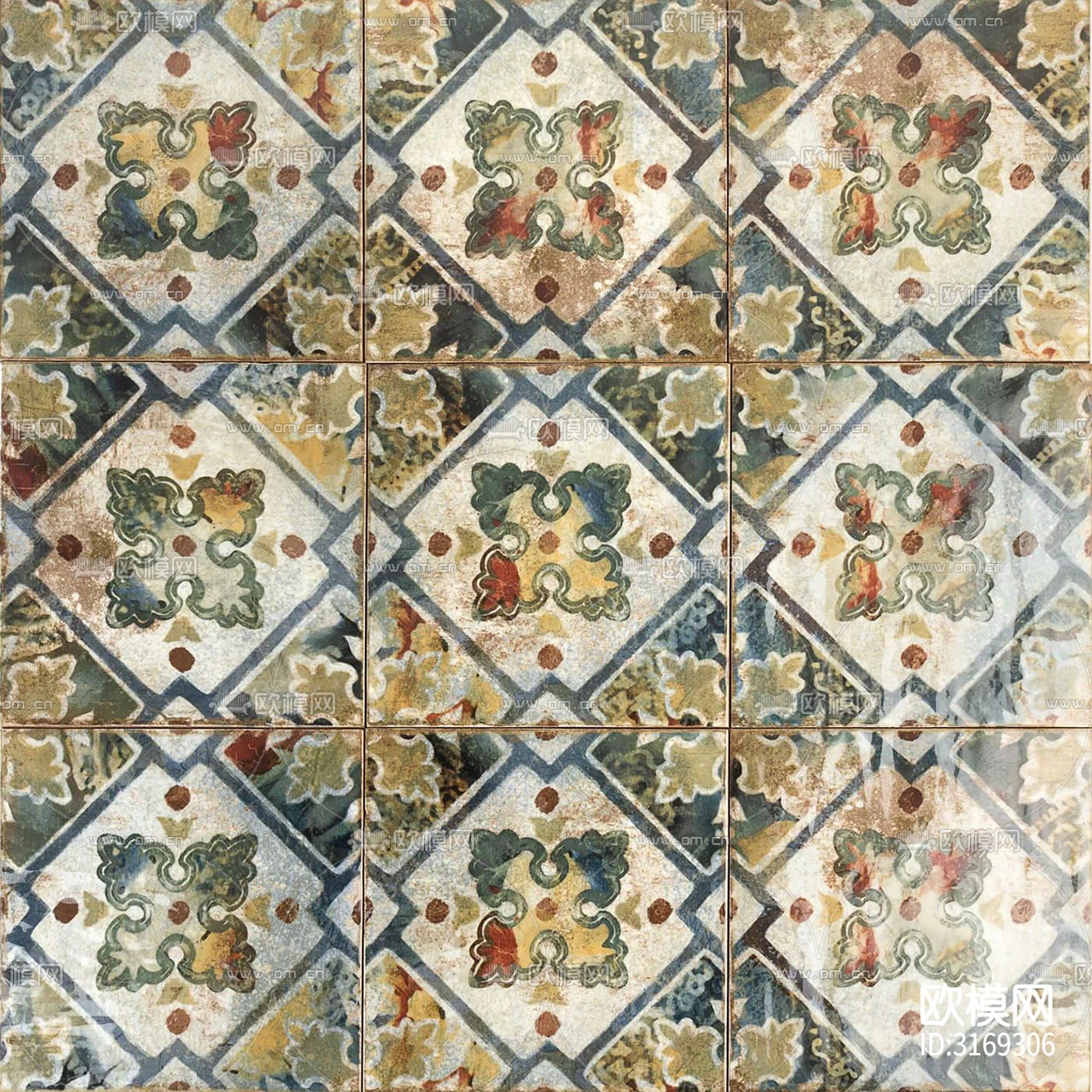 灰色做旧花砖贴图下载（渲染图2）