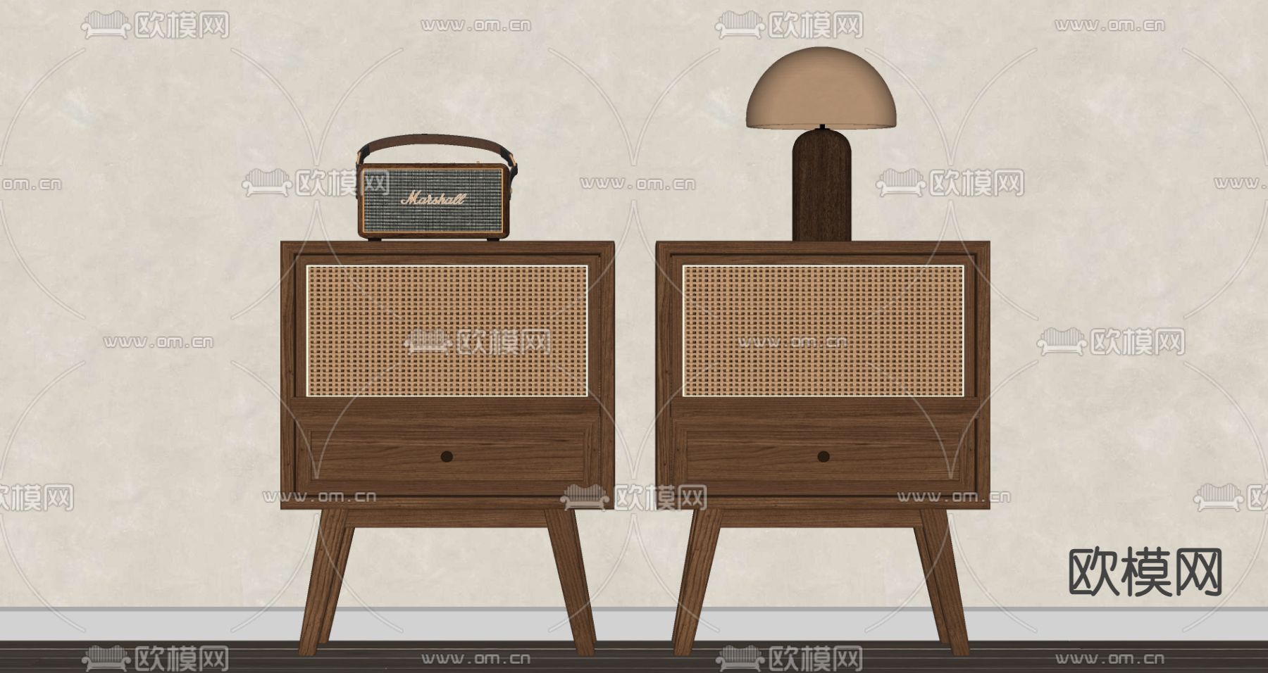 中古风床头柜su模型下载（渲染图1）