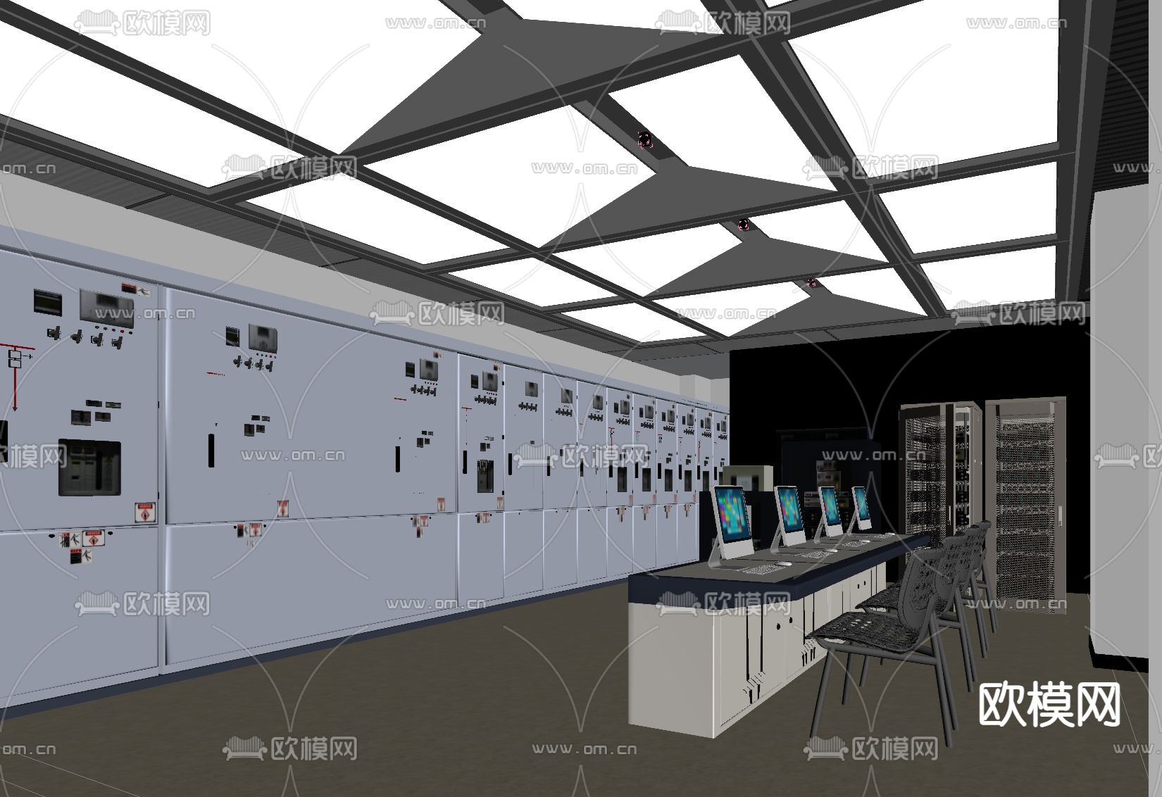 现代机房 监控室su模型下载（渲染图2）