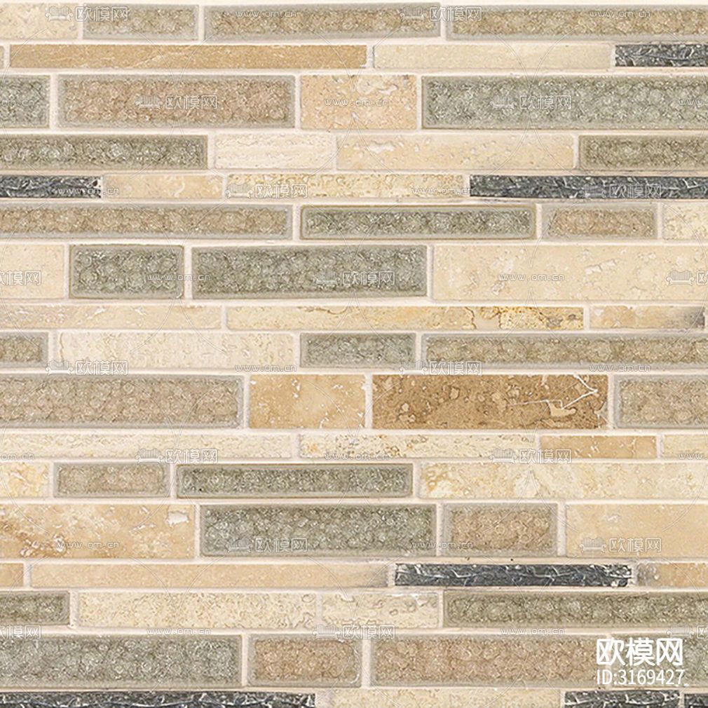灰色石材纹长条砖条形砖贴图下载（渲染图1）
