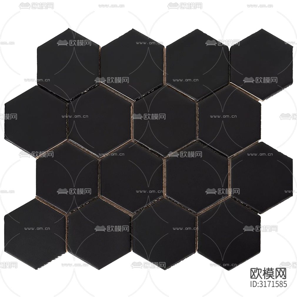黑色六角瓷砖马赛克贴图下载（渲染图1）