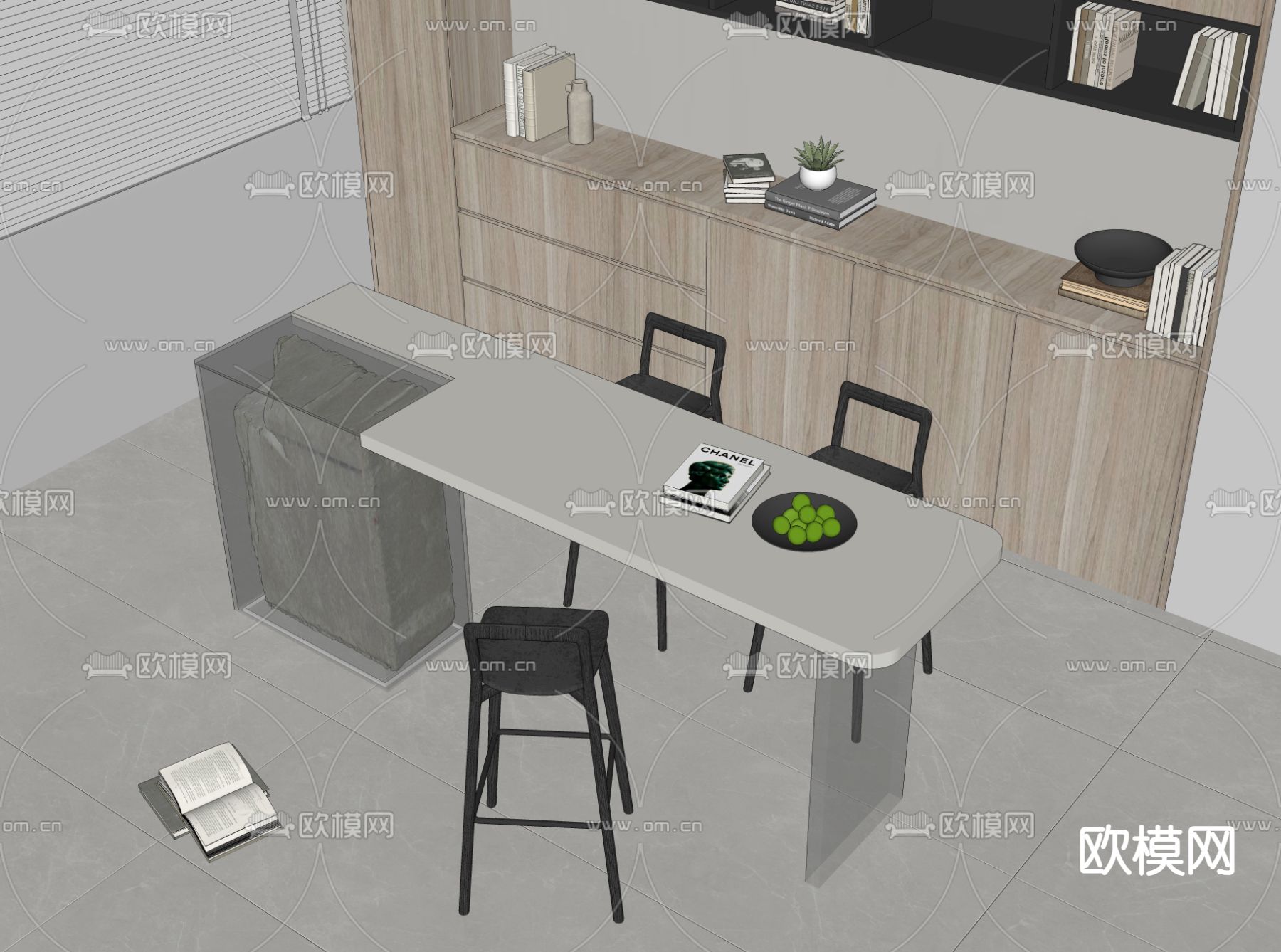现代吧台 中岛吧台su模型下载（渲染图2）