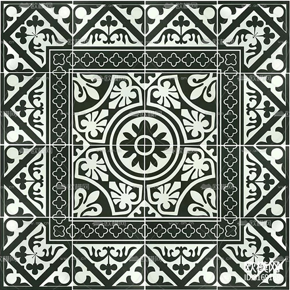 绿色欧式花砖贴图下载（渲染图2）