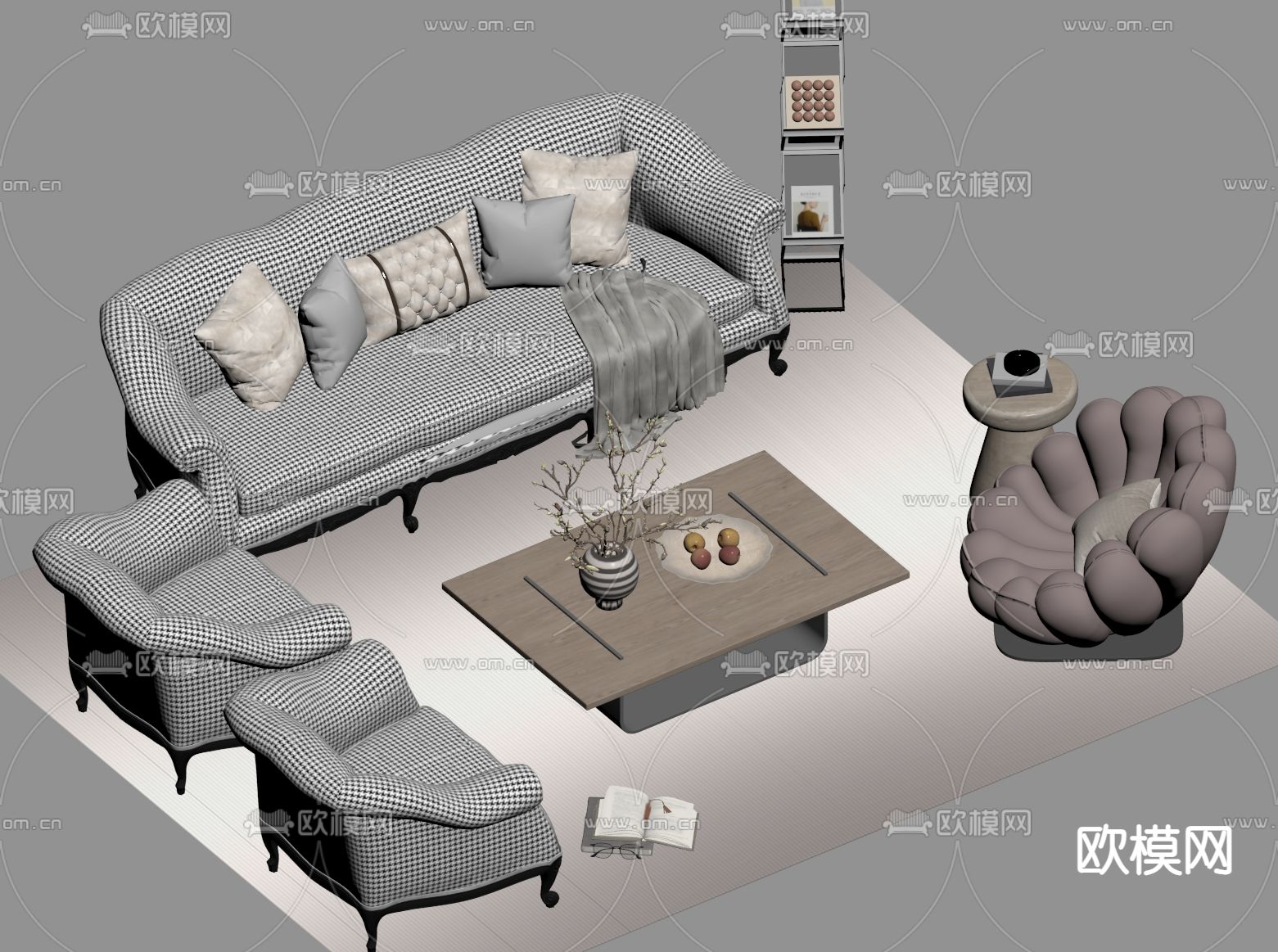 简欧组合沙发su模型下载（渲染图1）