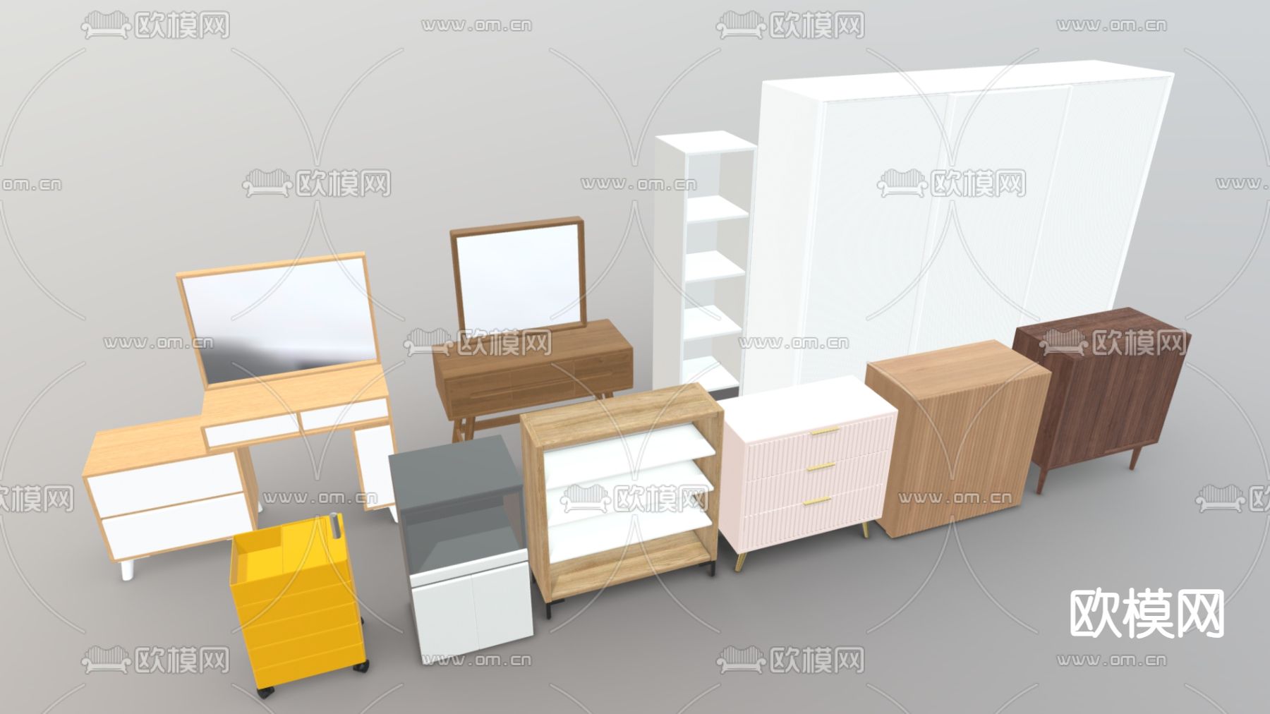 现代床头柜 柜子免费3d模型下载（渲染图2）