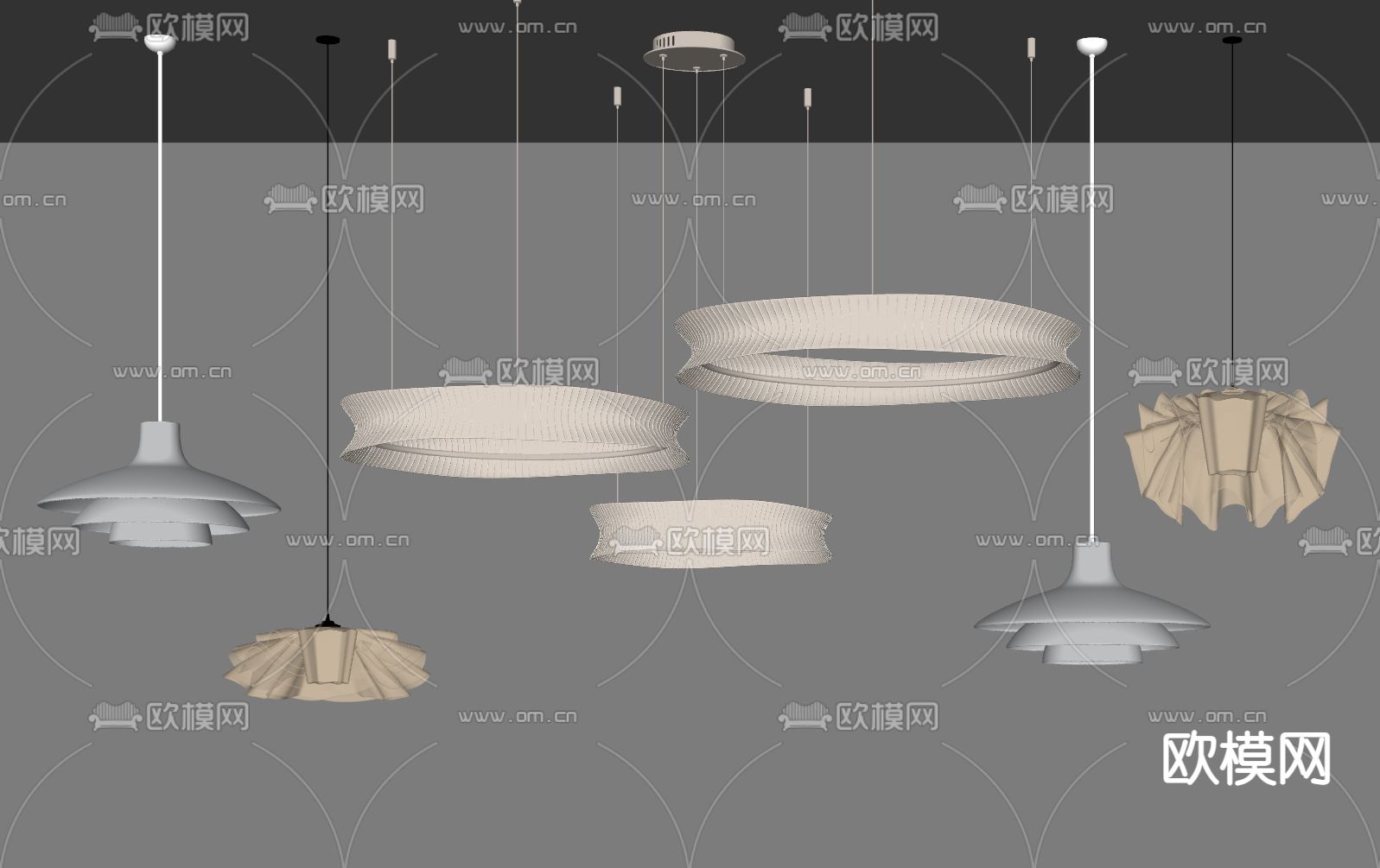 奶油风吊灯su模型下载（渲染图2）
