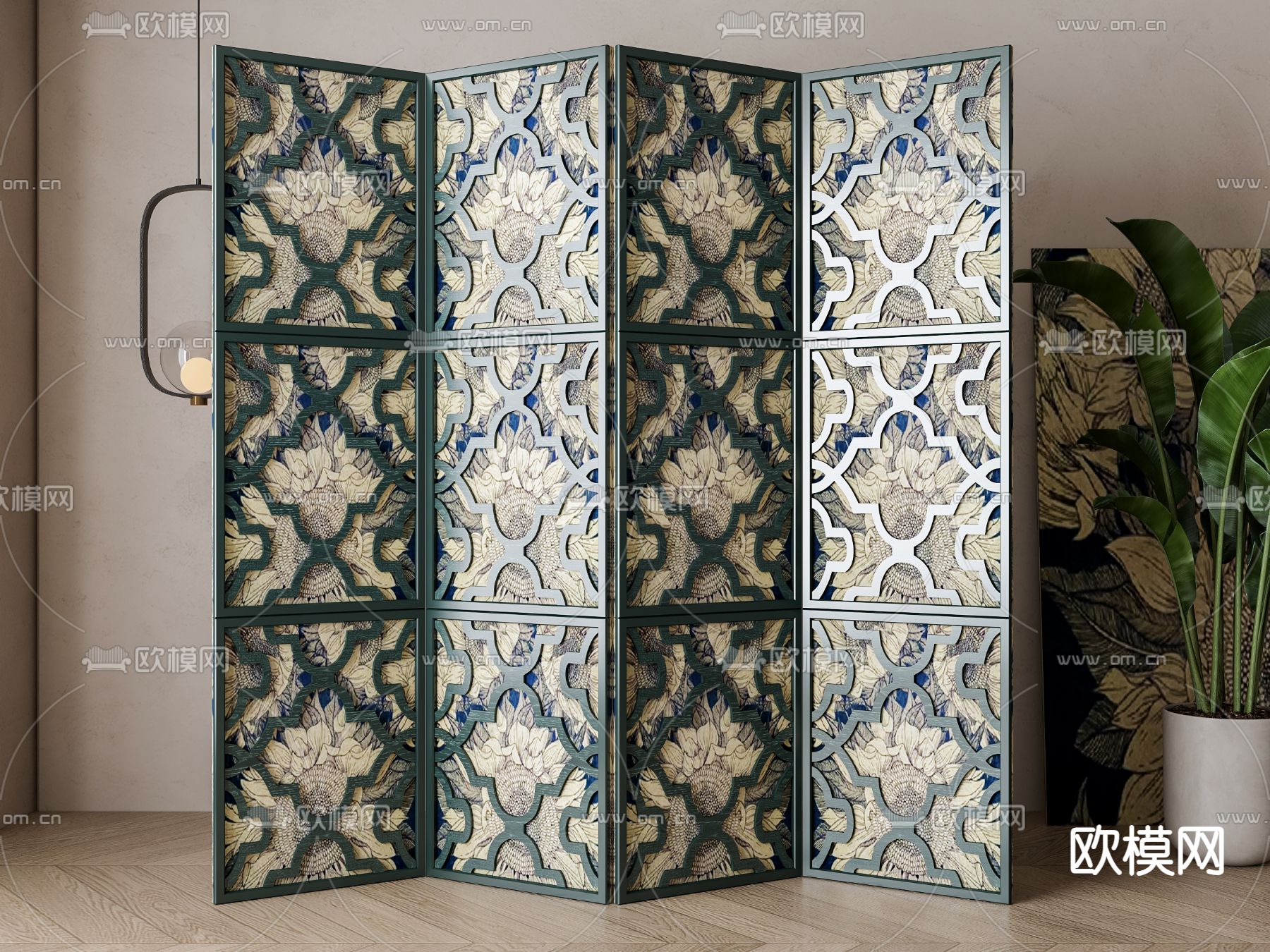 美式复古屏风 隔断su模型下载（渲染图1）