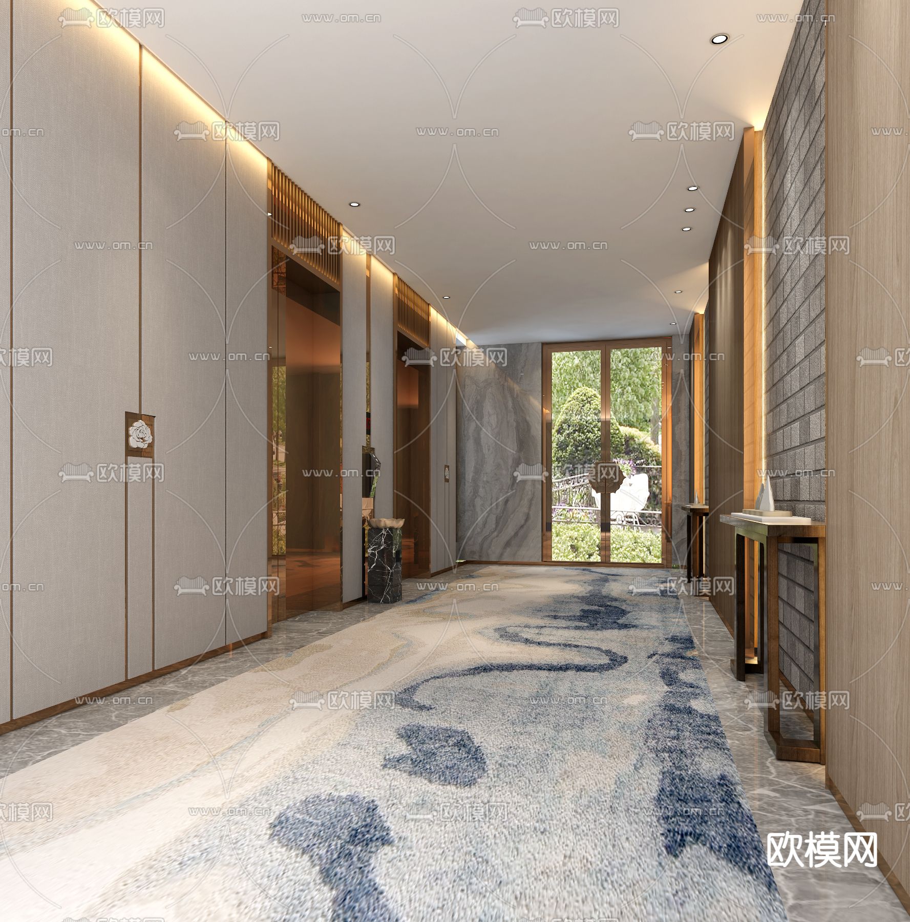 新中式电梯间 电梯厅3d模型下载