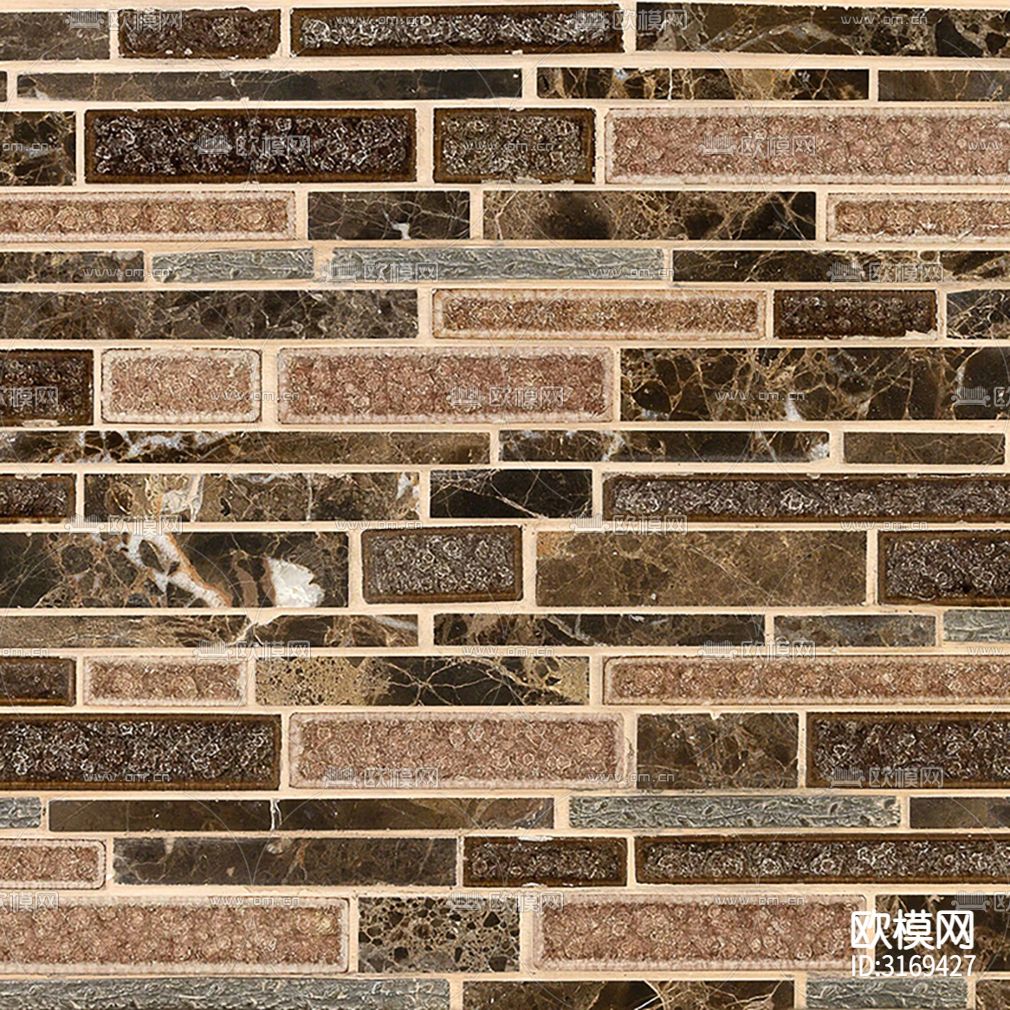 灰色石材纹长条砖条形砖贴图下载（渲染图4）