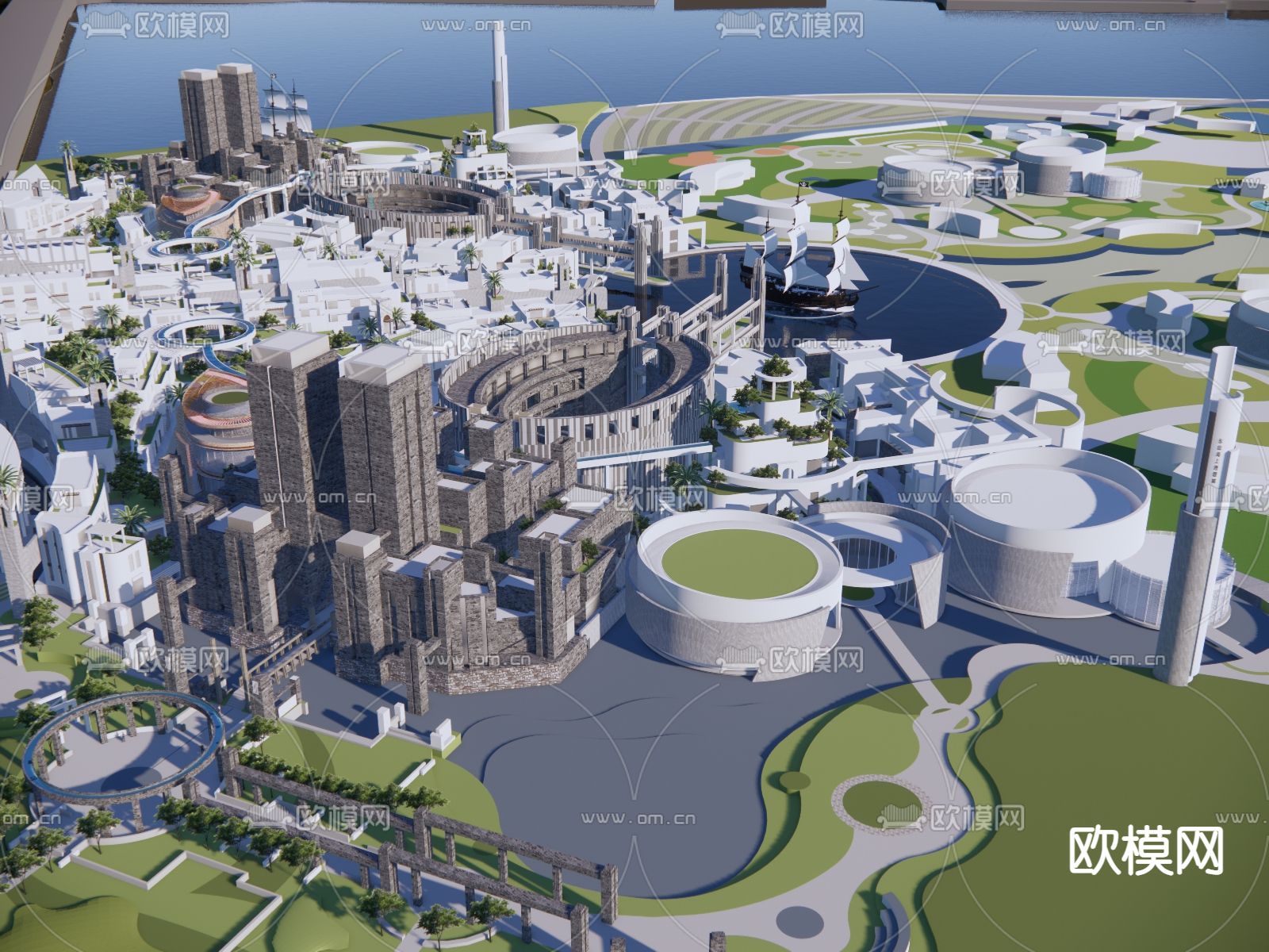 文旅小镇 商业建筑su模型下载（渲染图4）