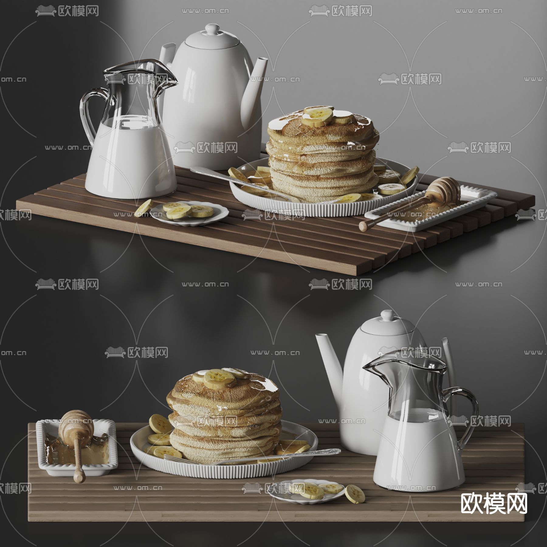 餐具摆件 蛋糕食物 牛奶su模型下载（渲染图2）