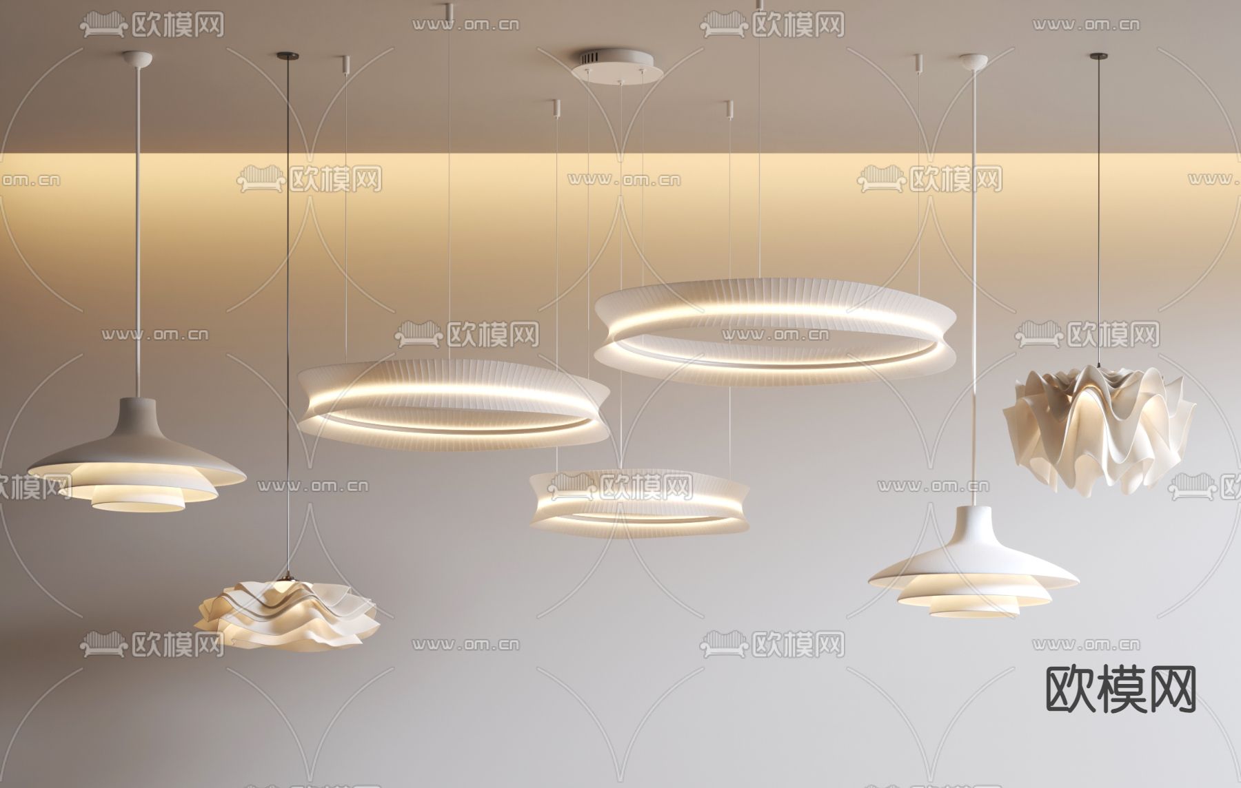 奶油风吊灯su模型下载（渲染图1）