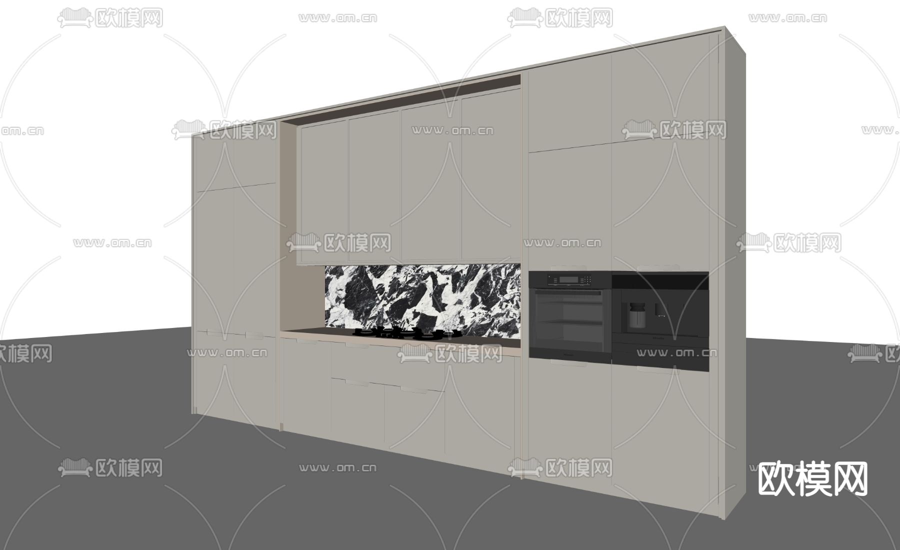 橱柜 蒸箱烤箱 燃气灶su模型下载（渲染图1）