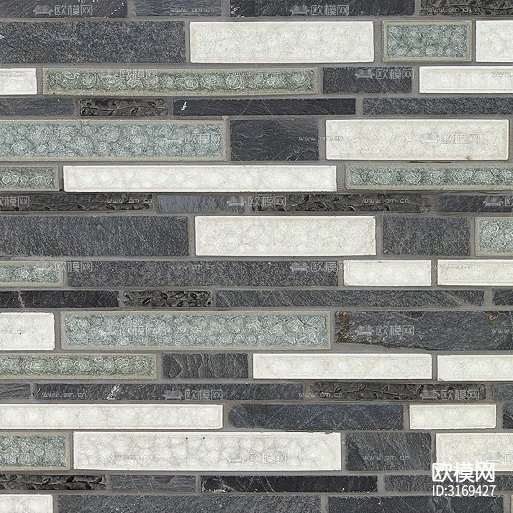 灰色石材纹长条砖条形砖贴图下载（渲染图5）