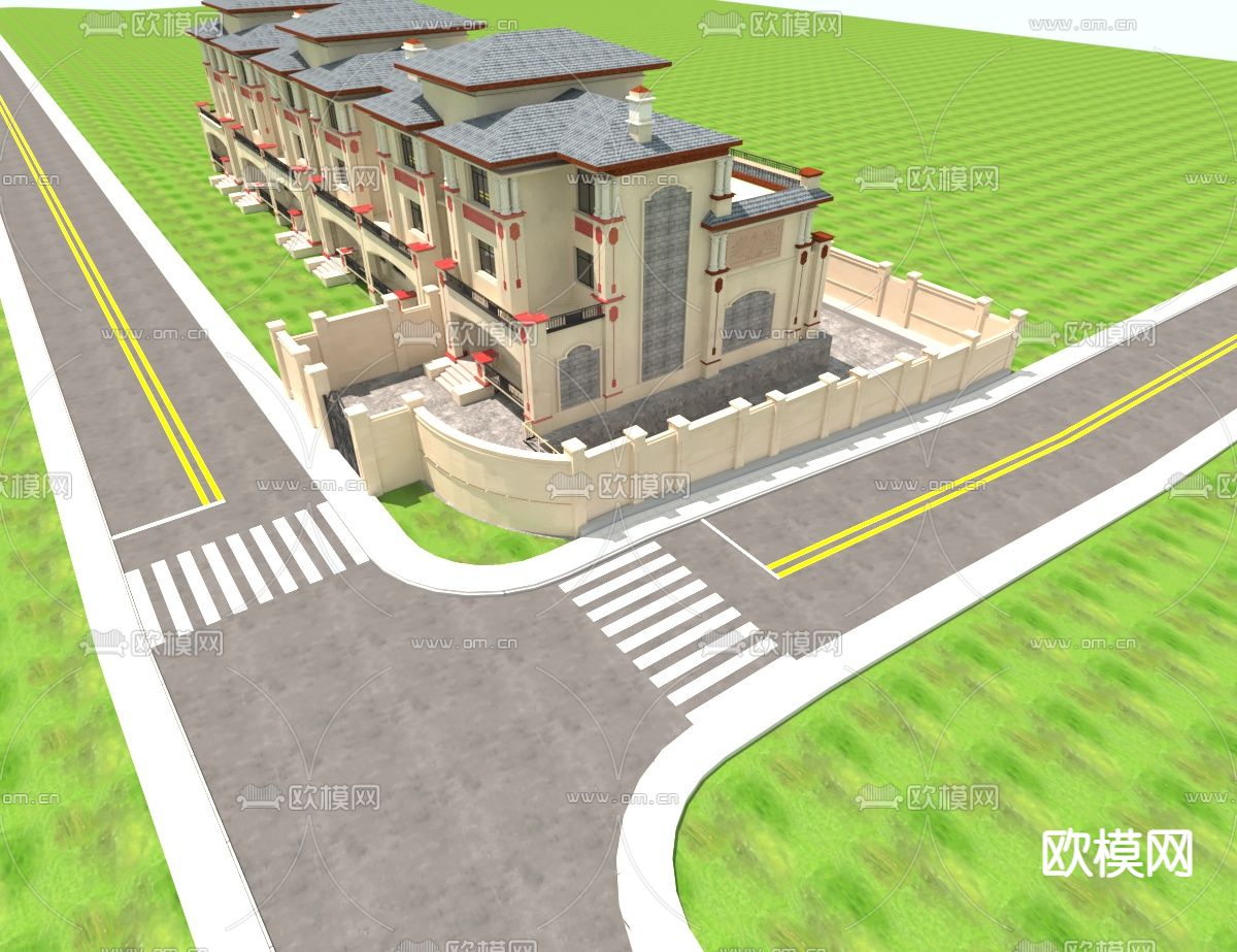 简欧别墅鸟瞰免费3d模型下载