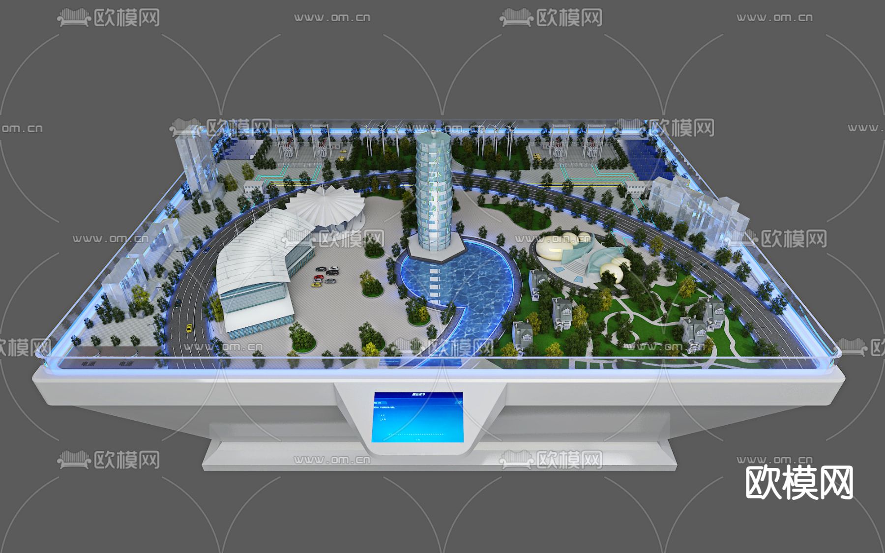 现代电力沙盘3d模型下载（渲染图2）